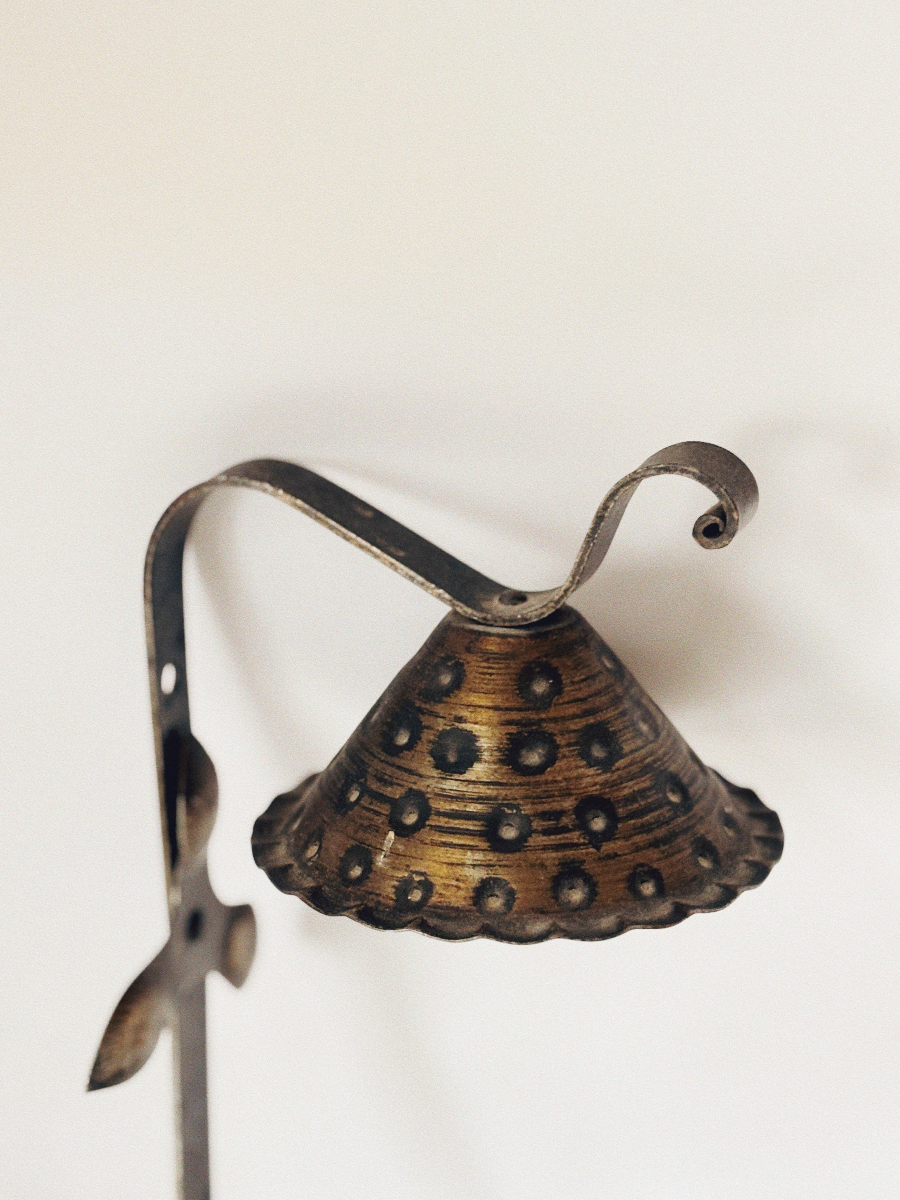 Metal Wall Lantern Candleholders, Mid Century Poland — close-up of textured metal shade