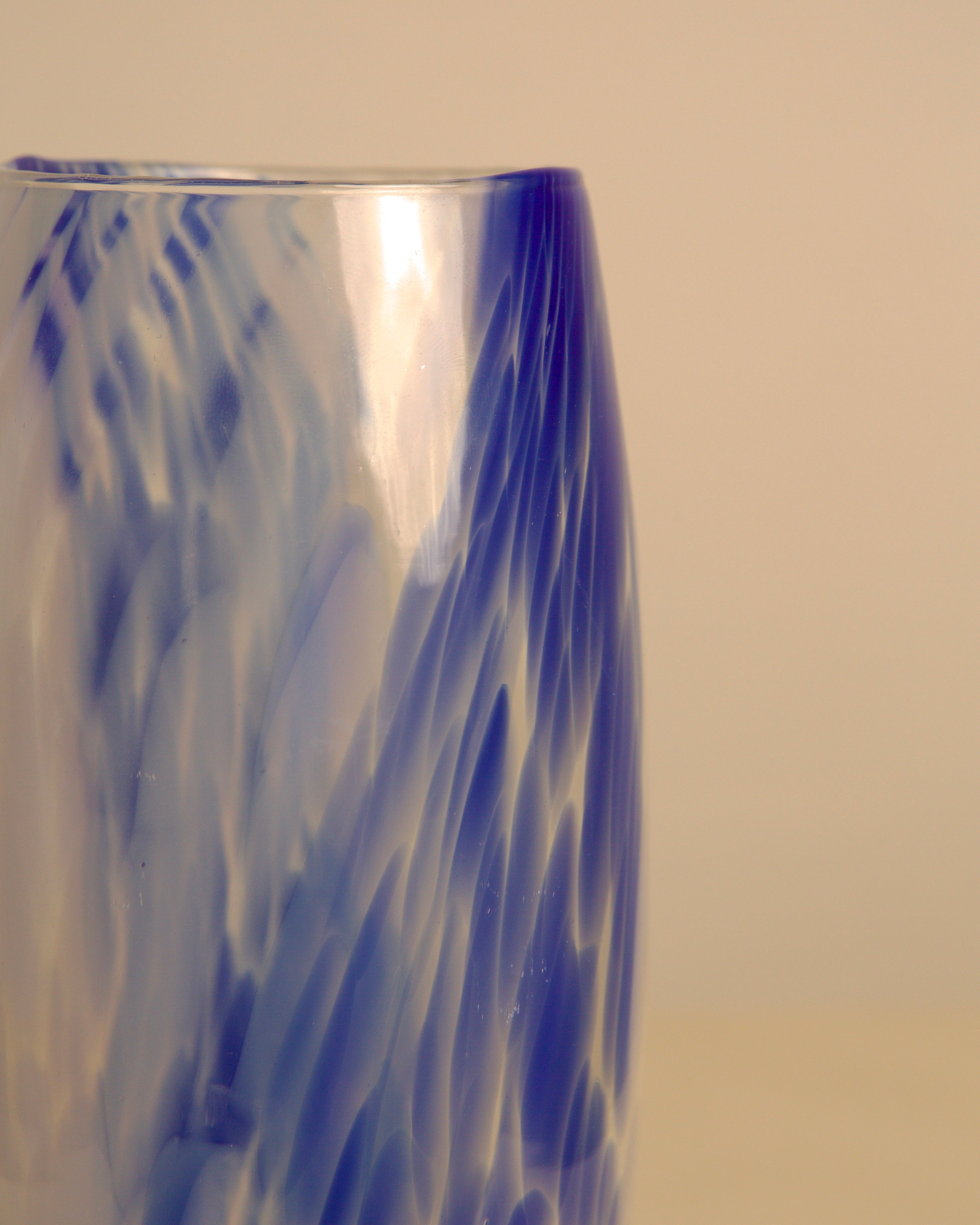 80s Italian Murano glass vase blue and white bubbles — side angle
