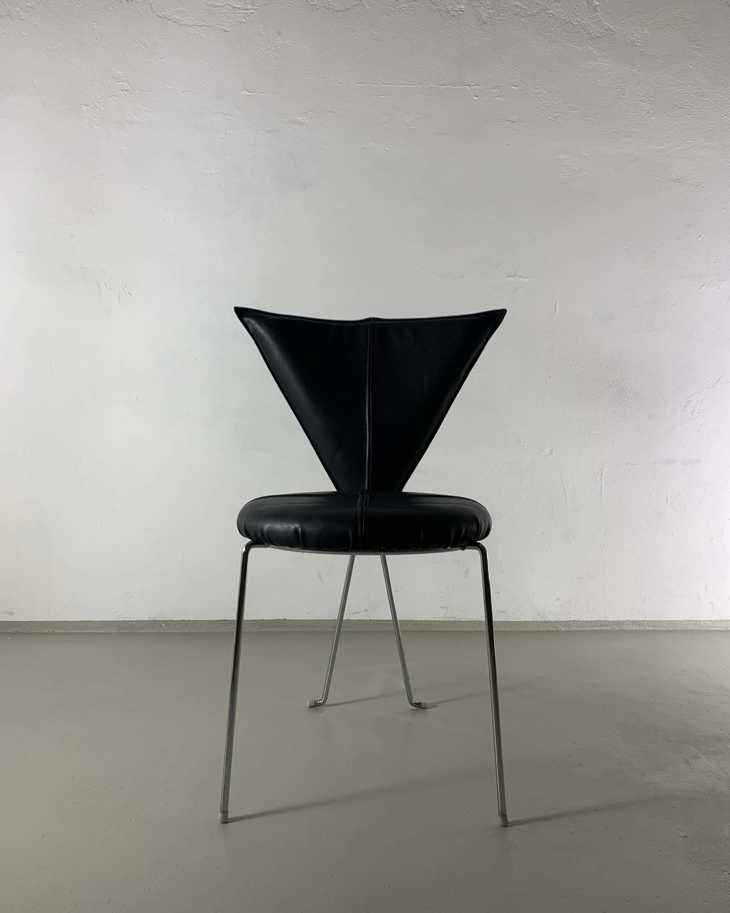6 Black Leatherette Metal Chairs from Lubke | Germany | 1990s