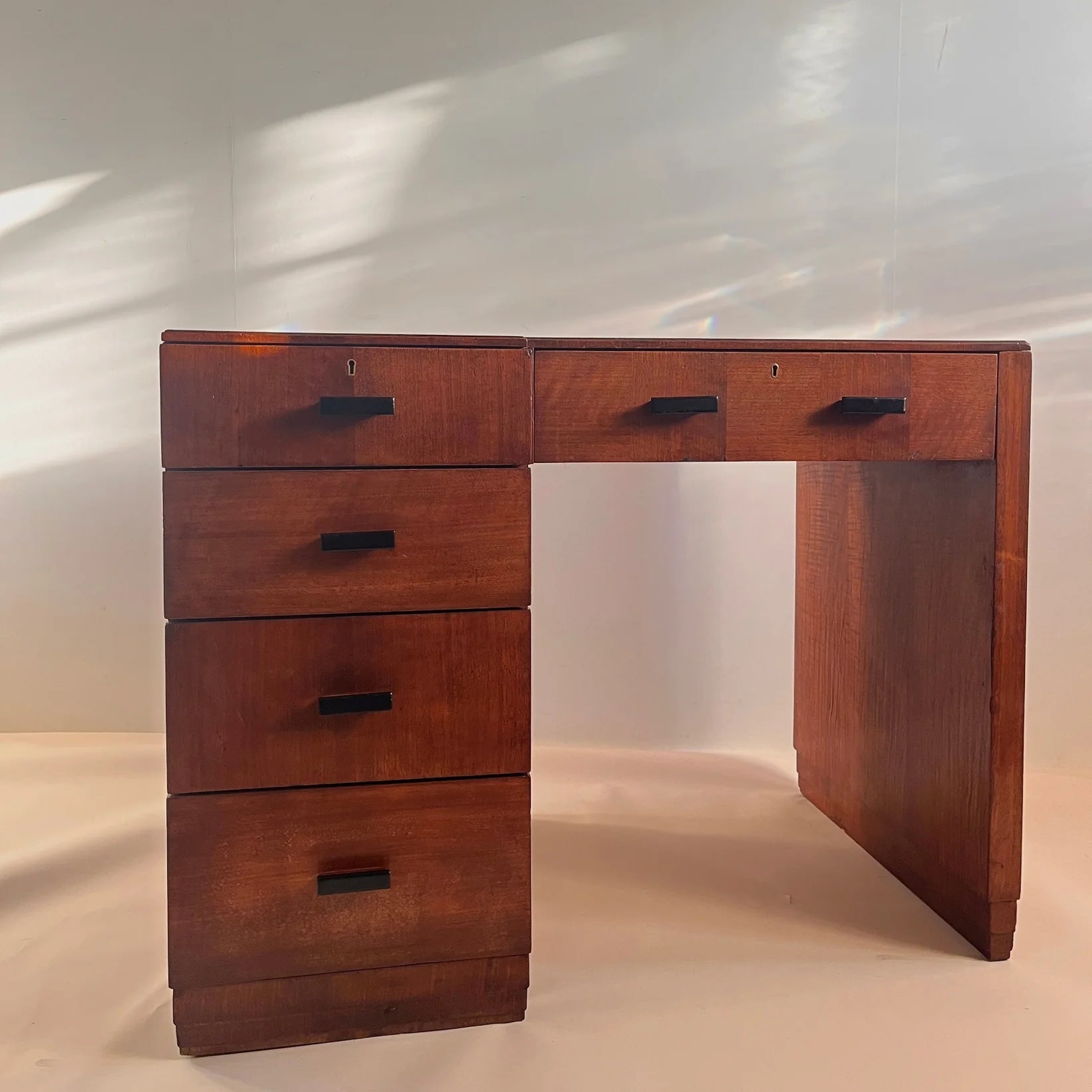Vintage Desk in Leather - Art Deco Collection — top view of wooden desk with drawers