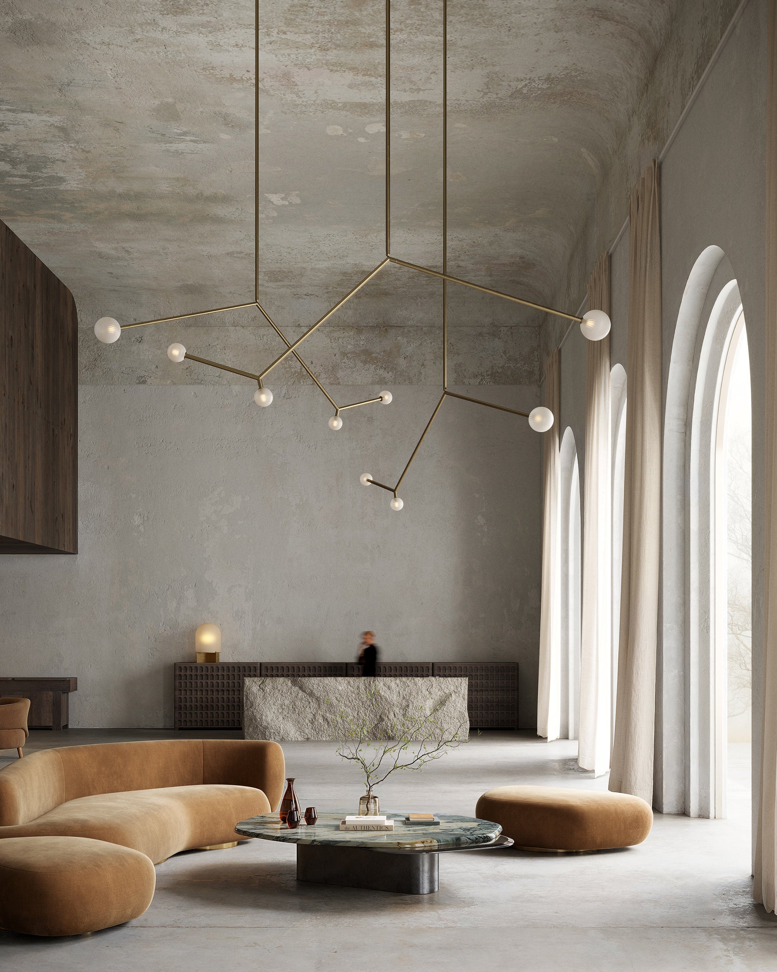 SkLO Angle 3.0 Pendant - White glass, Brushed Brass finish — close-up
