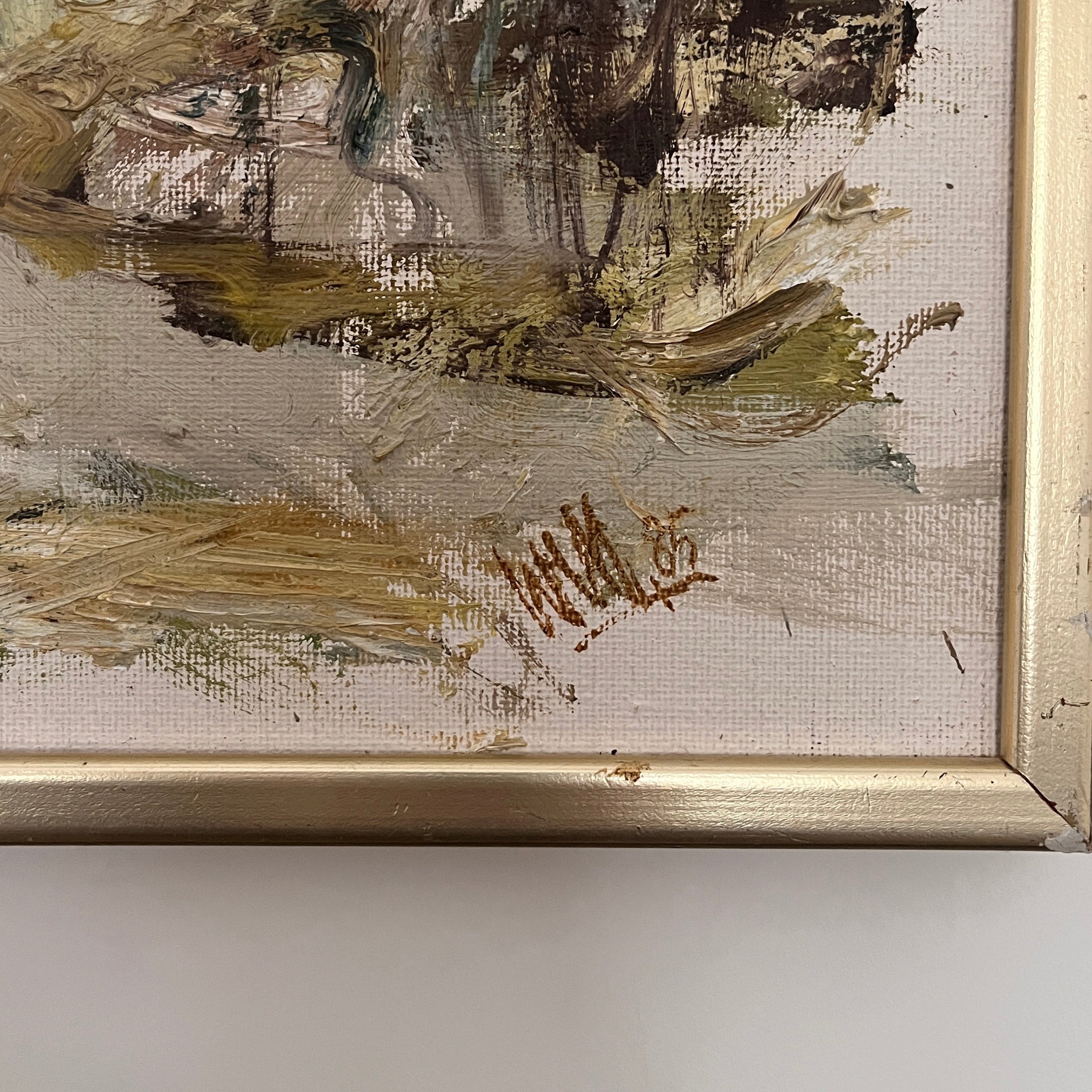 Swedish Oil On Canvas by Owe Wessbohn. 1985. — close-up of textured canvas surface