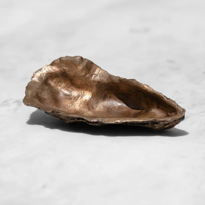 Pair of Bronze Oyster Sculptures — close-up of textured bronze surface