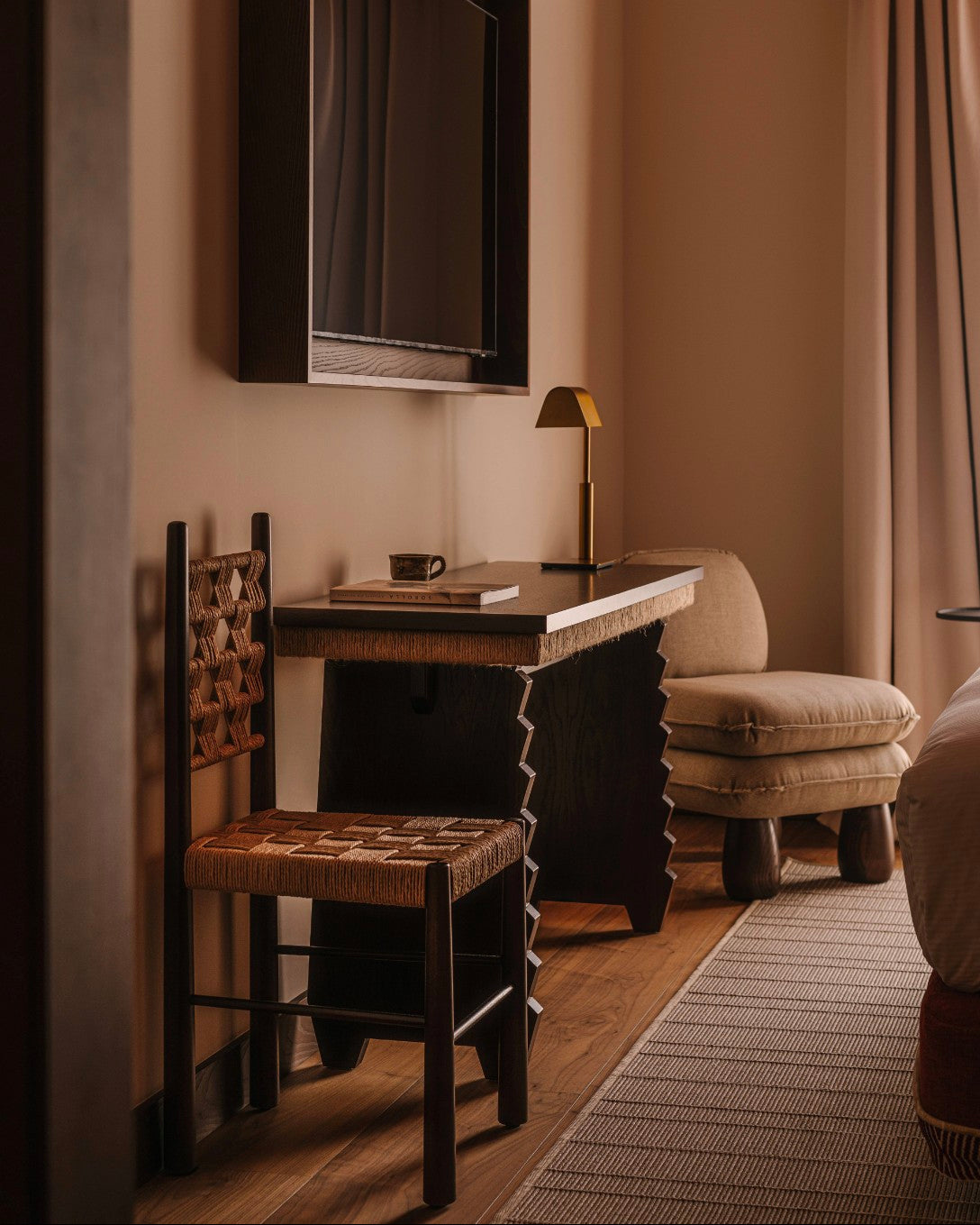 Check Accent Chair — detail of fabric texture in modern room
