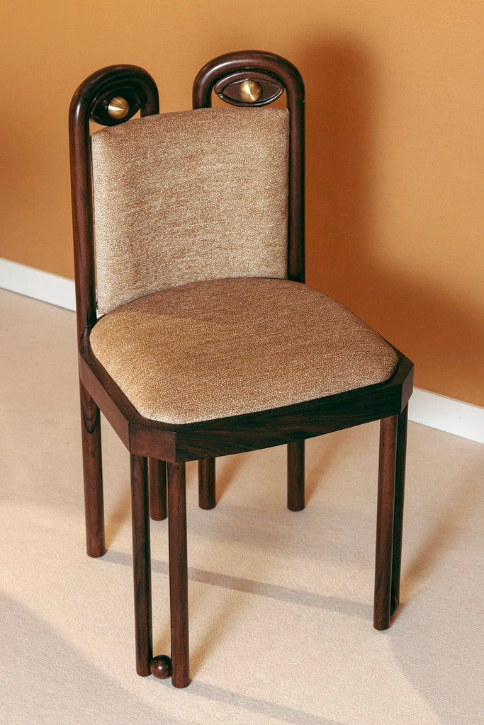 DĪDA Chair I – Solid Dark Walnut with Dedar Fabric Upholstery — lifestyle setting