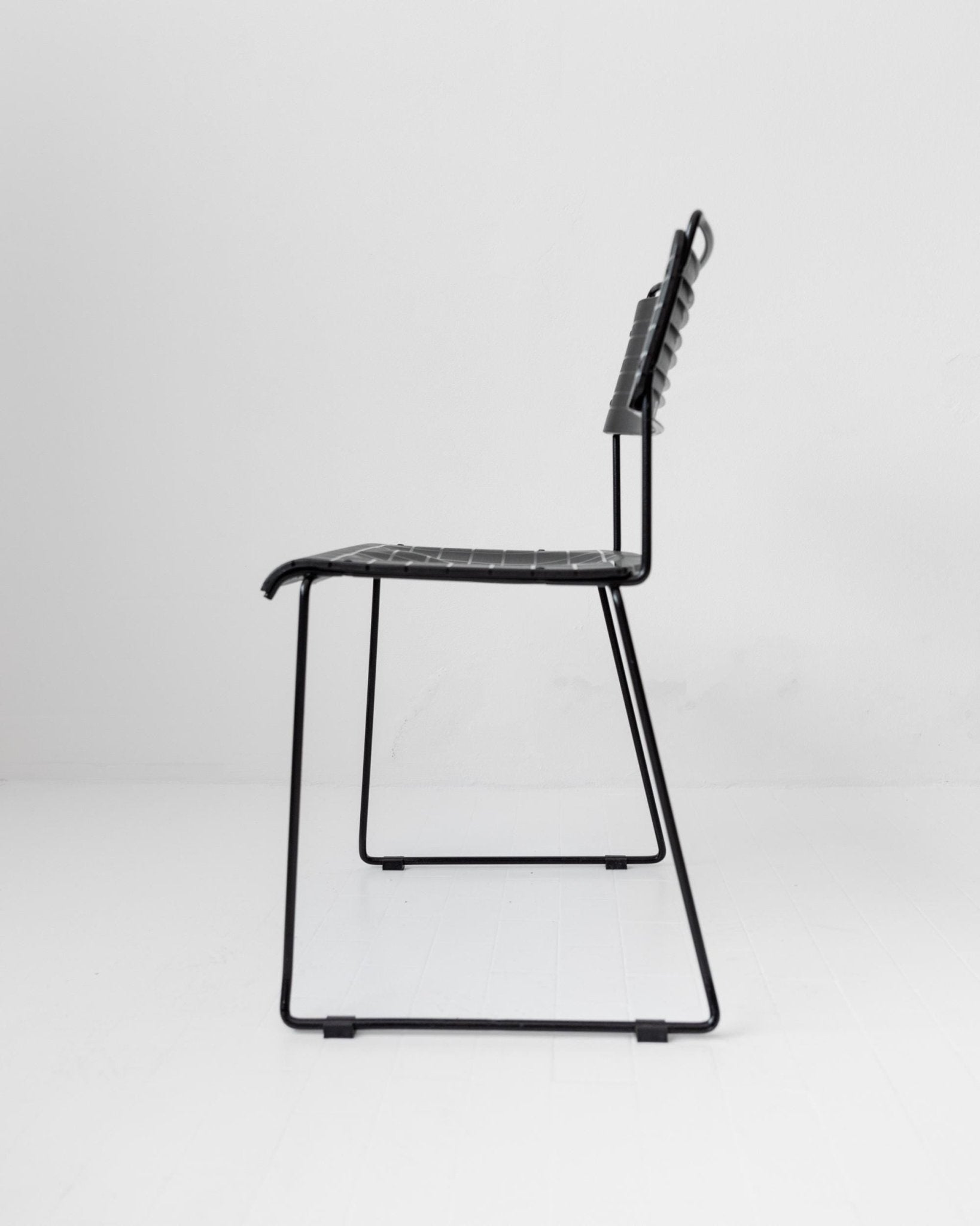 Vintage 1980s Dining Chairs, Set of 4, Postmodern Design, Black Metal and Plastic, Check Texture, Minimal Italian Design, Retro Interior — in context