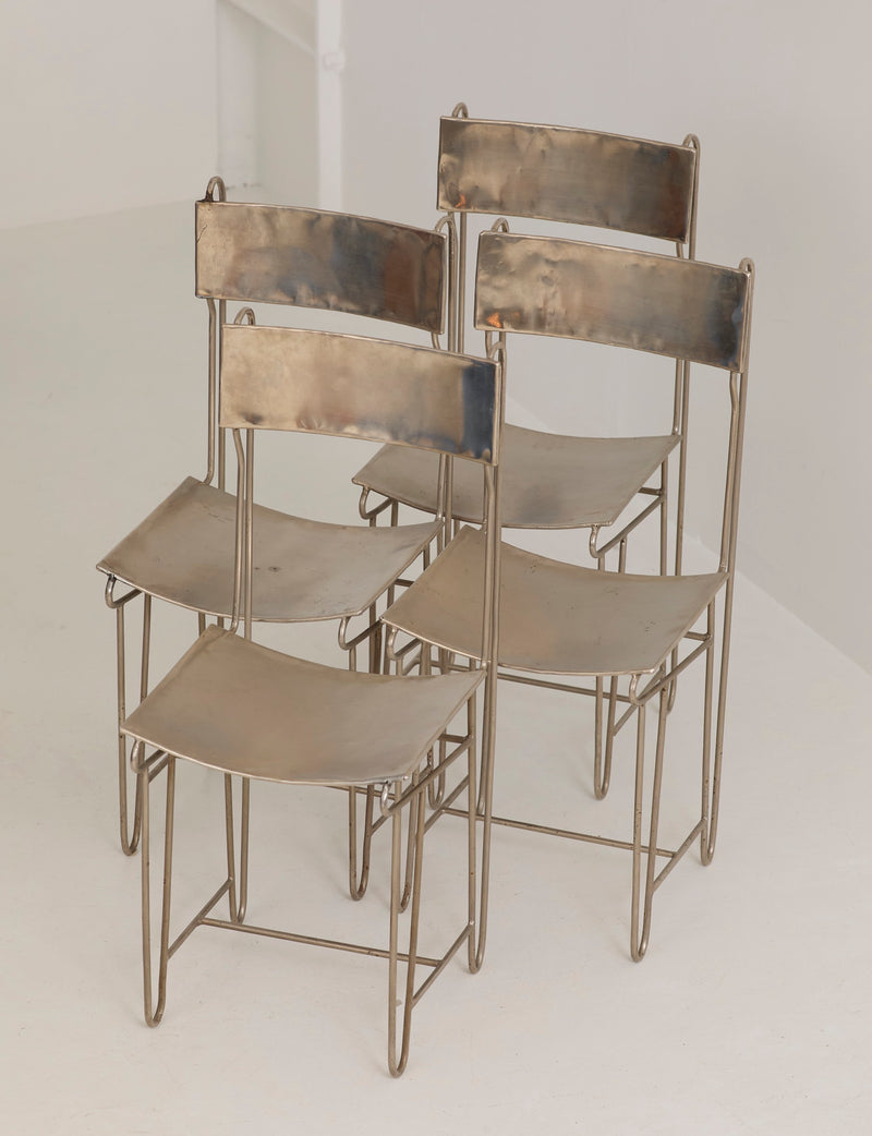 Set of 4 Metal Artist Dining Chairs from France Circa 1960-70 — close-up of metal frame and seat design