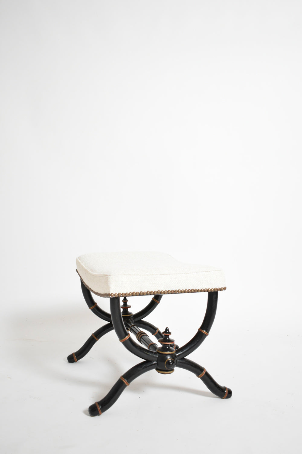 Napoleon III Curule Faux Bamboo Stool, XIXth c. — close-up