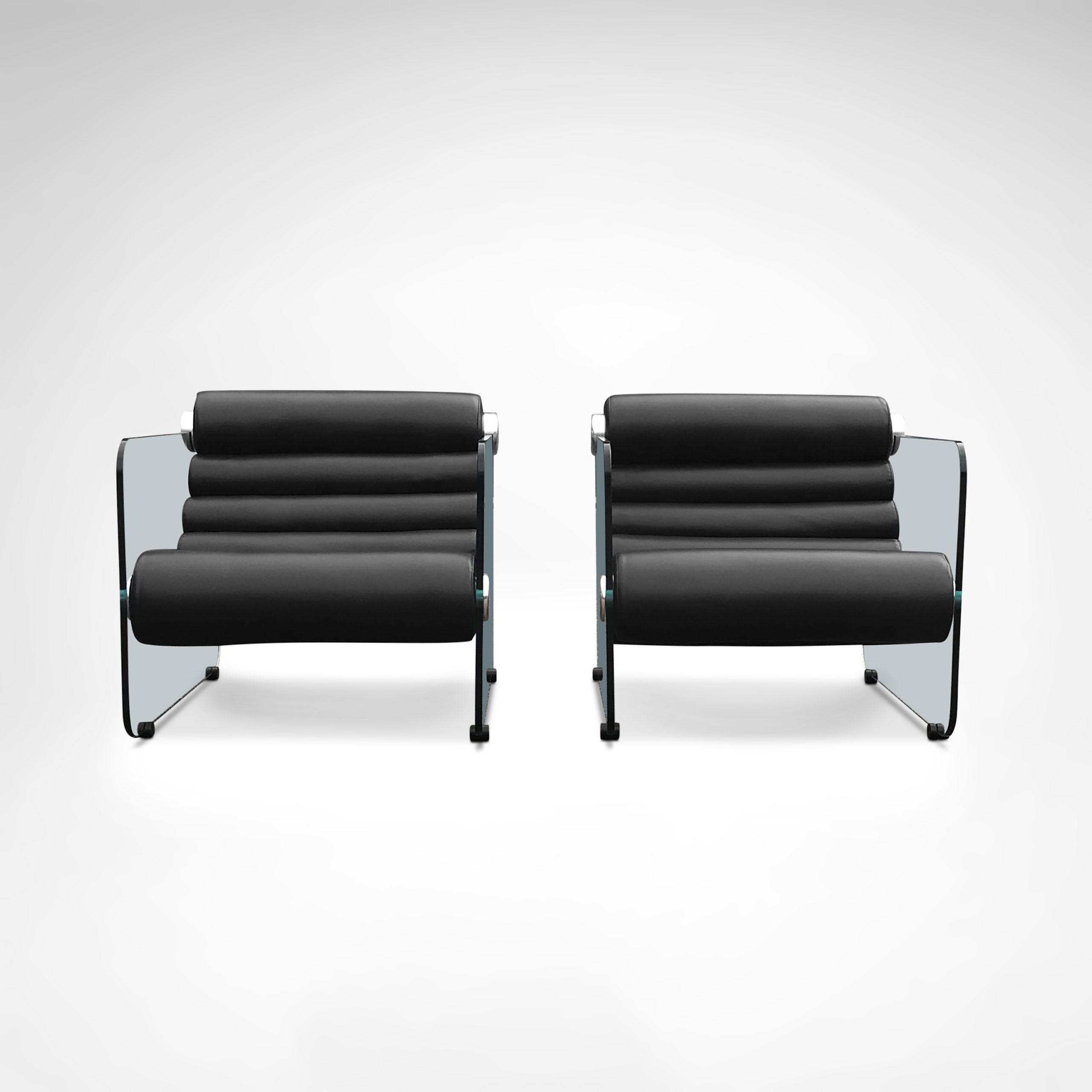 Hyaline leather and glass armchair by Fabio Lenci for Comfortline Italy 1960s, set of 2 — top view showing black leather cush