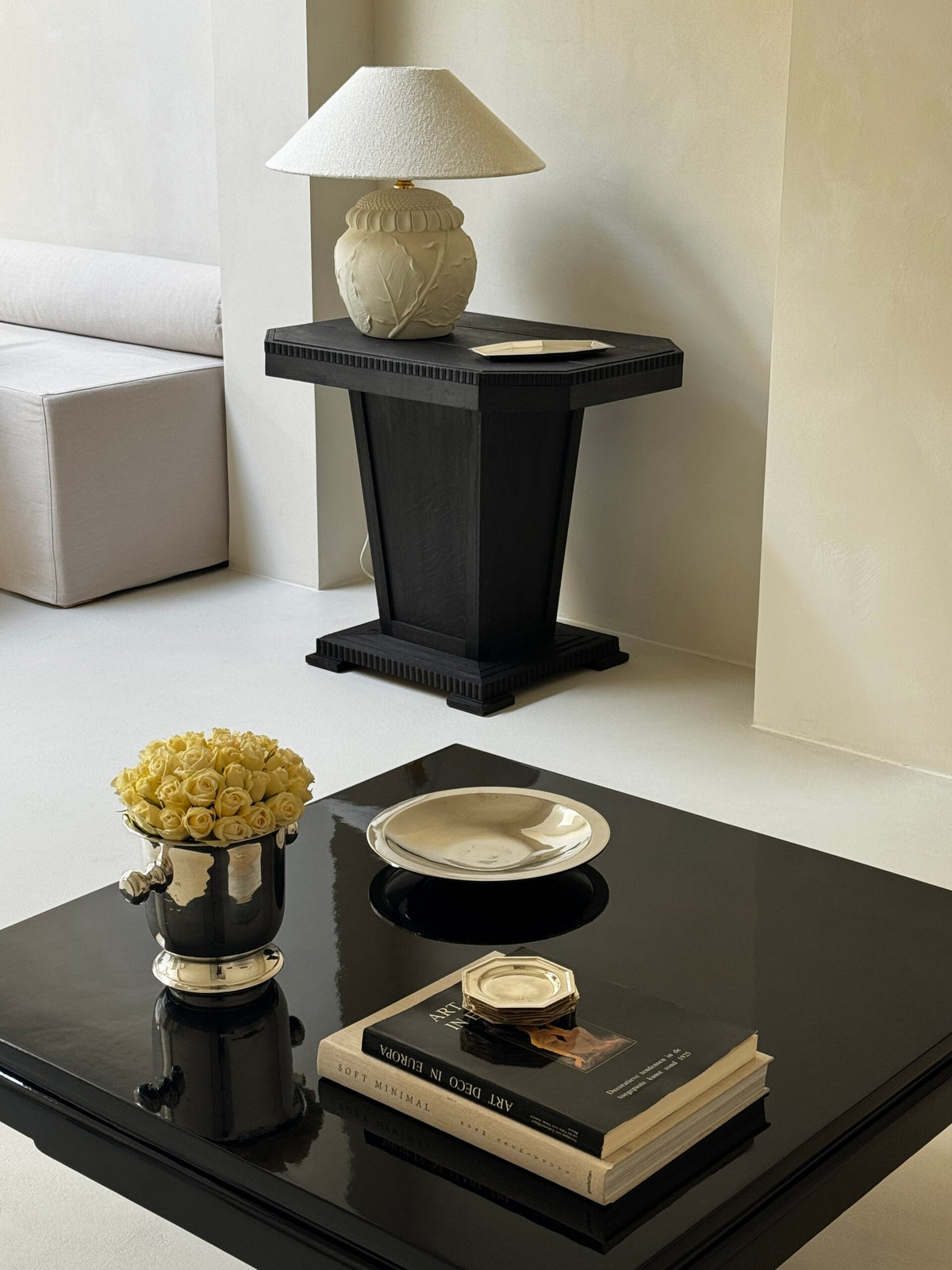 Vintage Black Lacquer Coffee Table — side angle