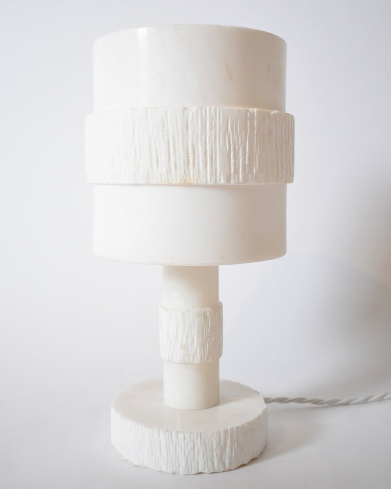 Alabaster Table Lamp, 1970s — close-up of textured alabaster base