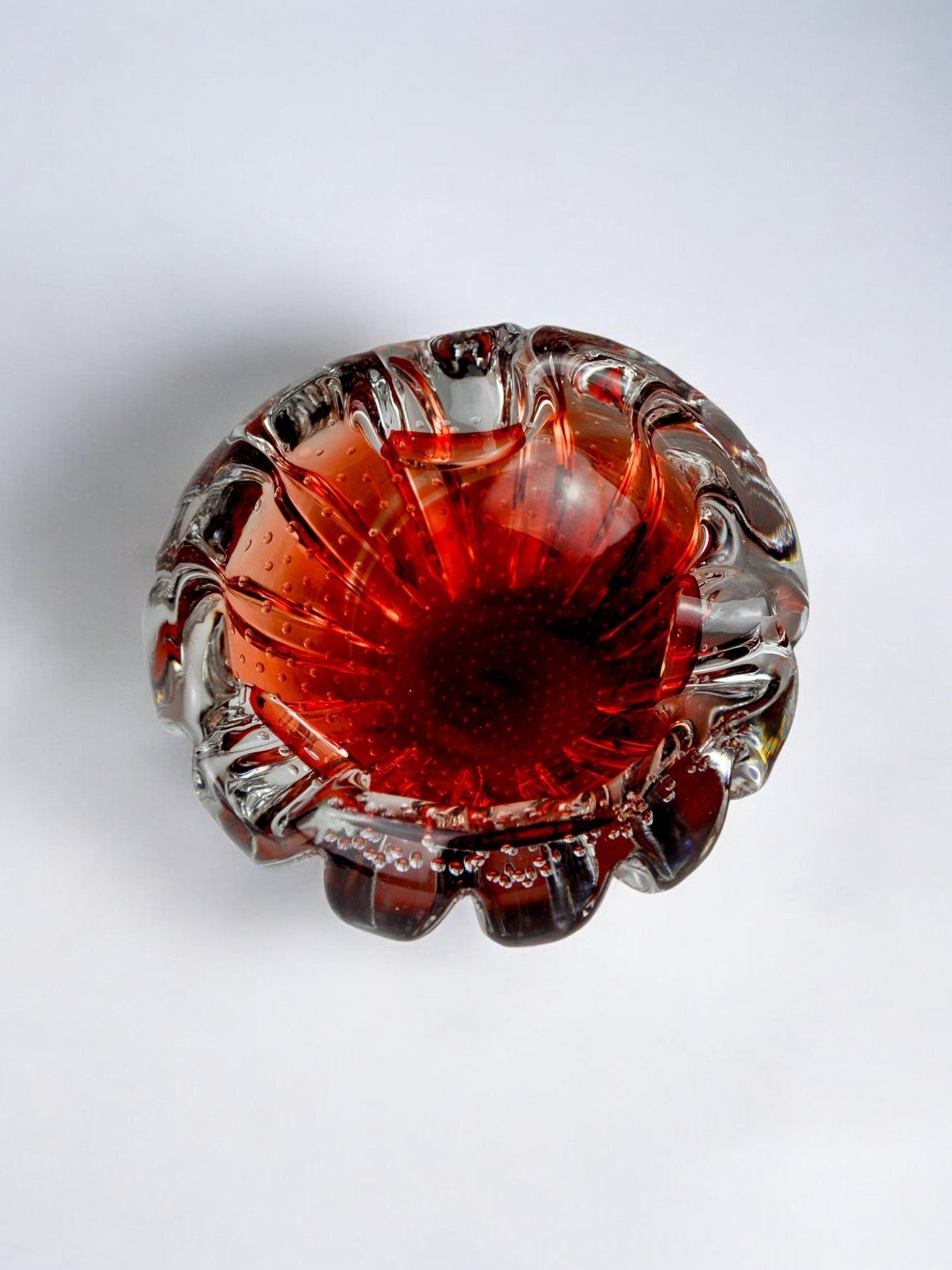 Sommerso Ashtray by Flavio Poli for Seguso, Italy, 1970s — top view highlighting red glass design