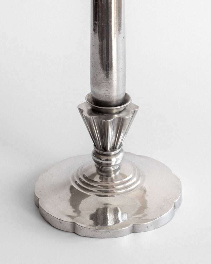 Art Deco Pewter Table Lamp, Denmark 1930s — close-up of polished pewter base