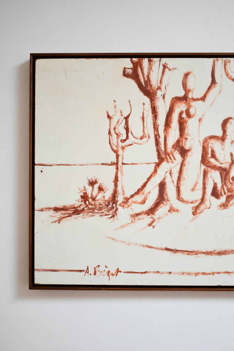 Lively Landscapes with Nude Figures, 1960s — close-up of textured painting on wall