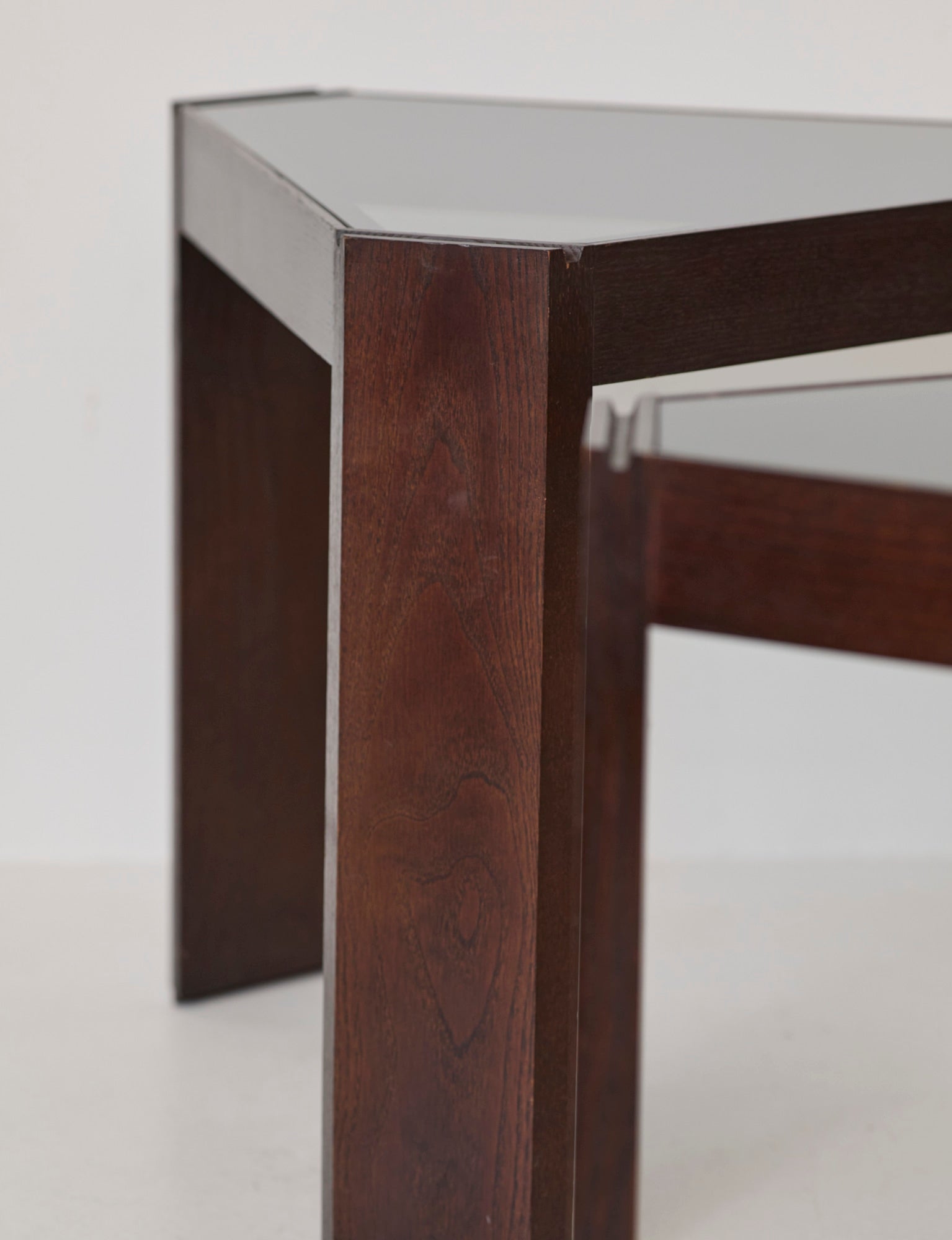 Stackable Triangular Wood and Glass Side Tables by Porada Arredi, c. 1970 — view 10