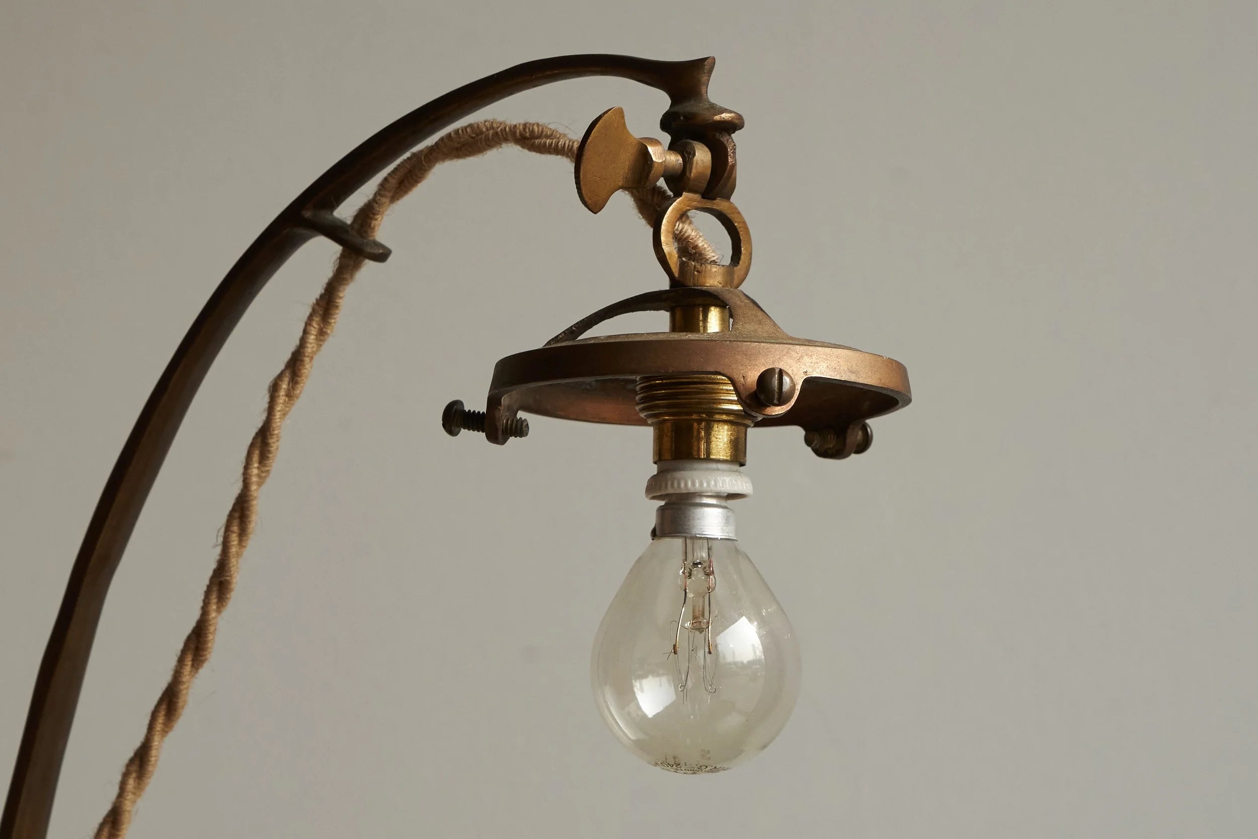 Art Nouveau Table Lamp in Sand Cast Brass and Etched Glass 1920s — view 9