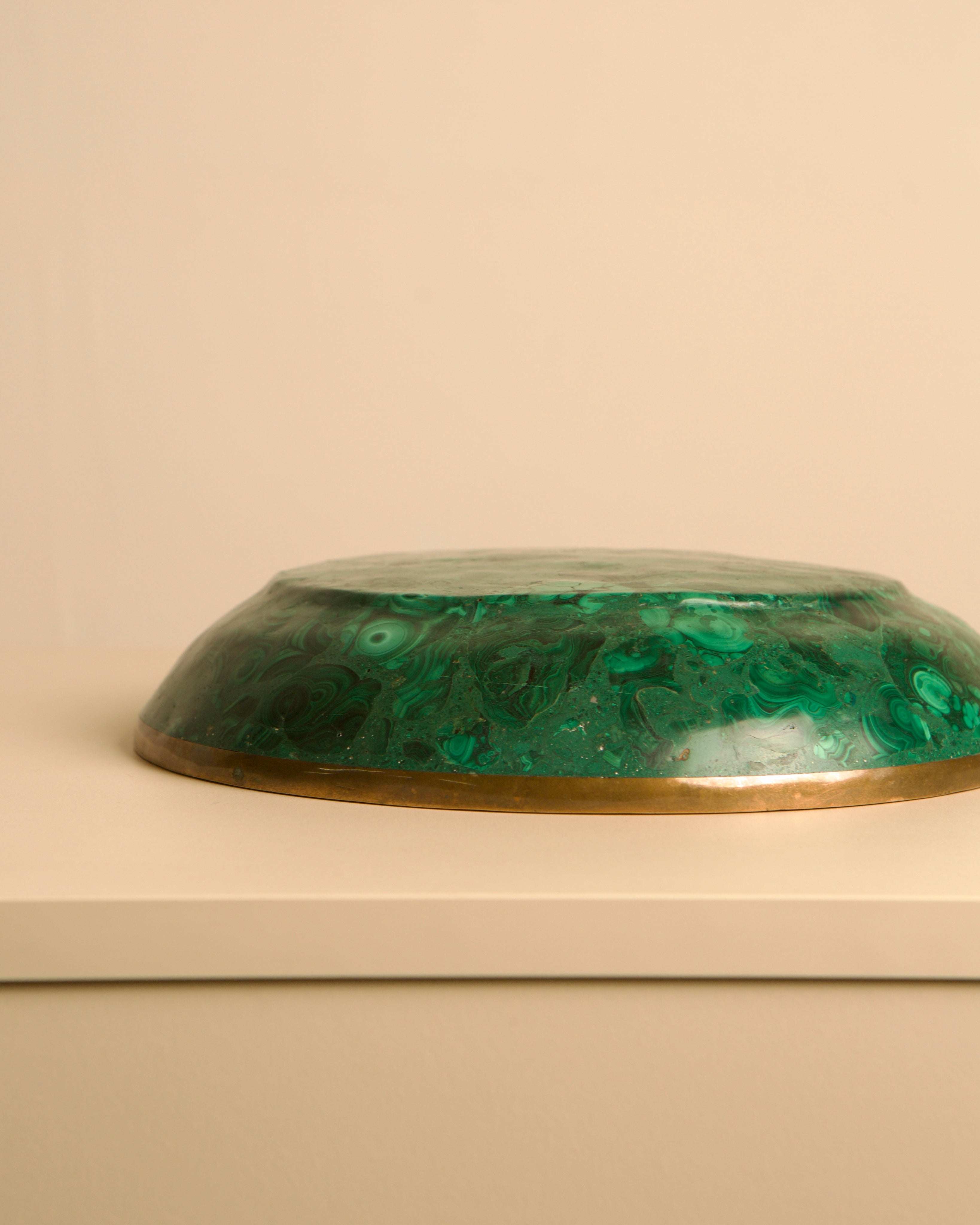Large Italian malachite and brass bowl, 1960s — in context