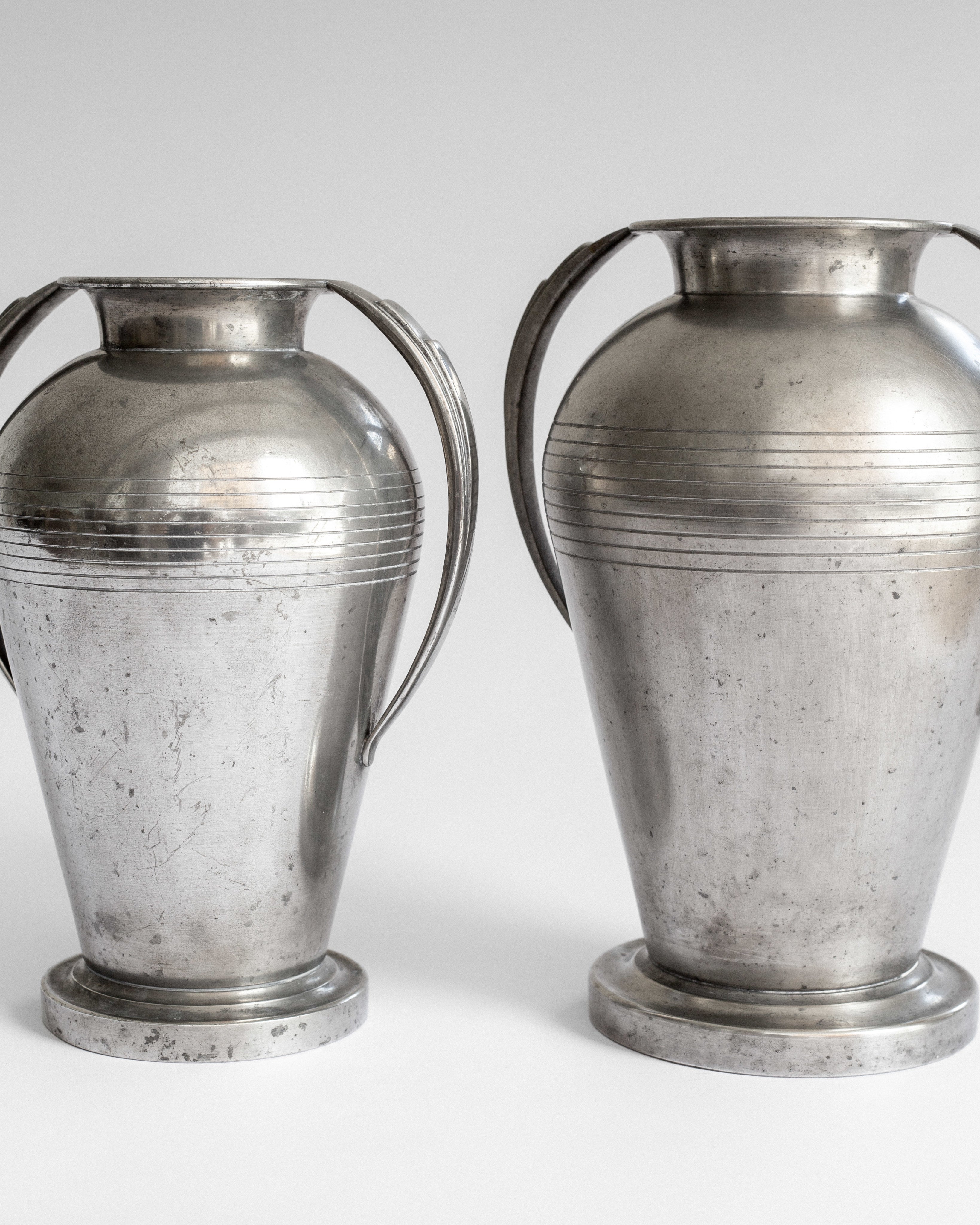 Monumental Art Deco Pewter Vases by GAB, Sweden, 1930s — lifestyle setting