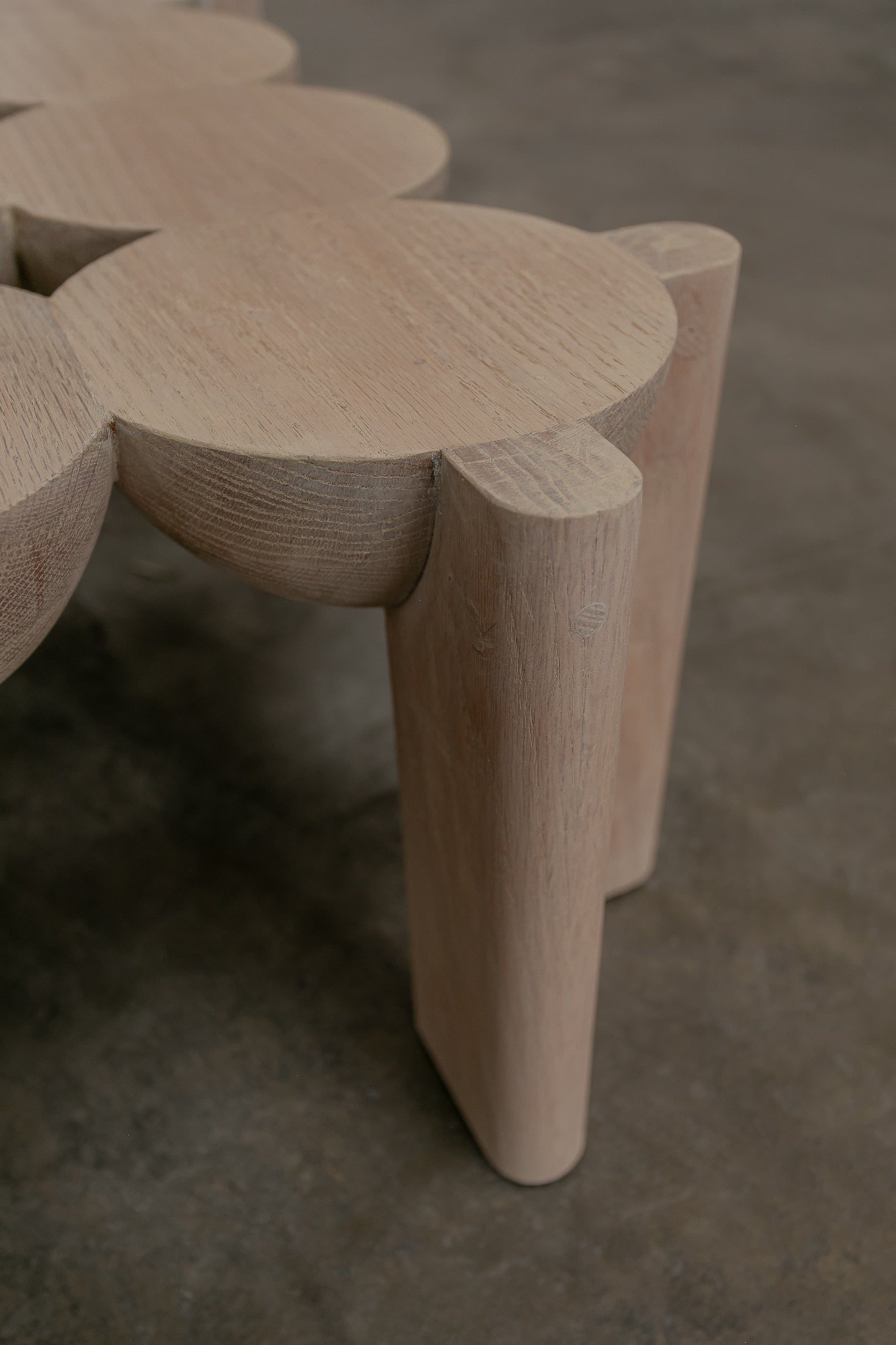 Solid Oak Coffee Table - BLEO Series by Daniel Couttolenc, Cream Wash Finish — side angle
