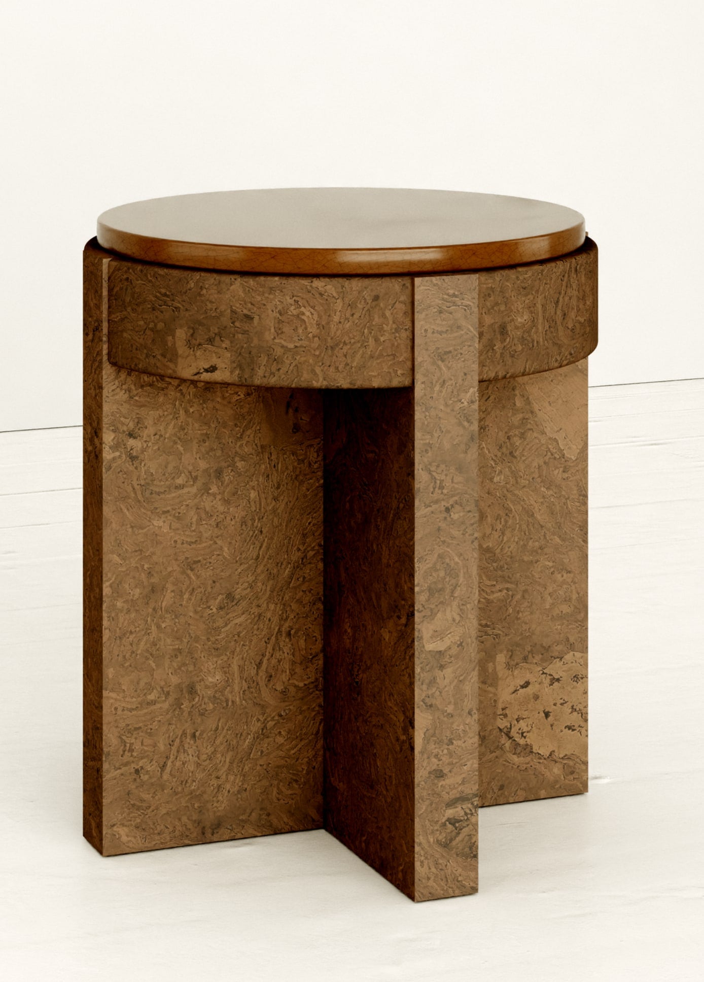 Meï 08 - Bed side table — angled view with textured brown surface
