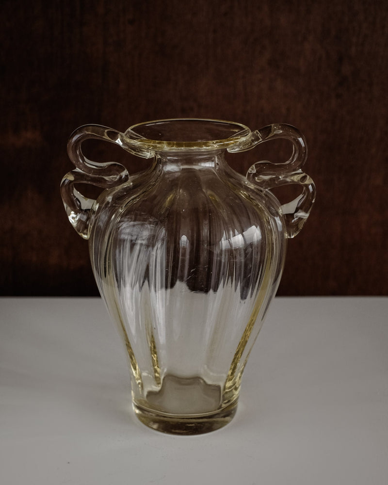 Elegant Handcrafted Glass Vase with Decorative Handles — side angle