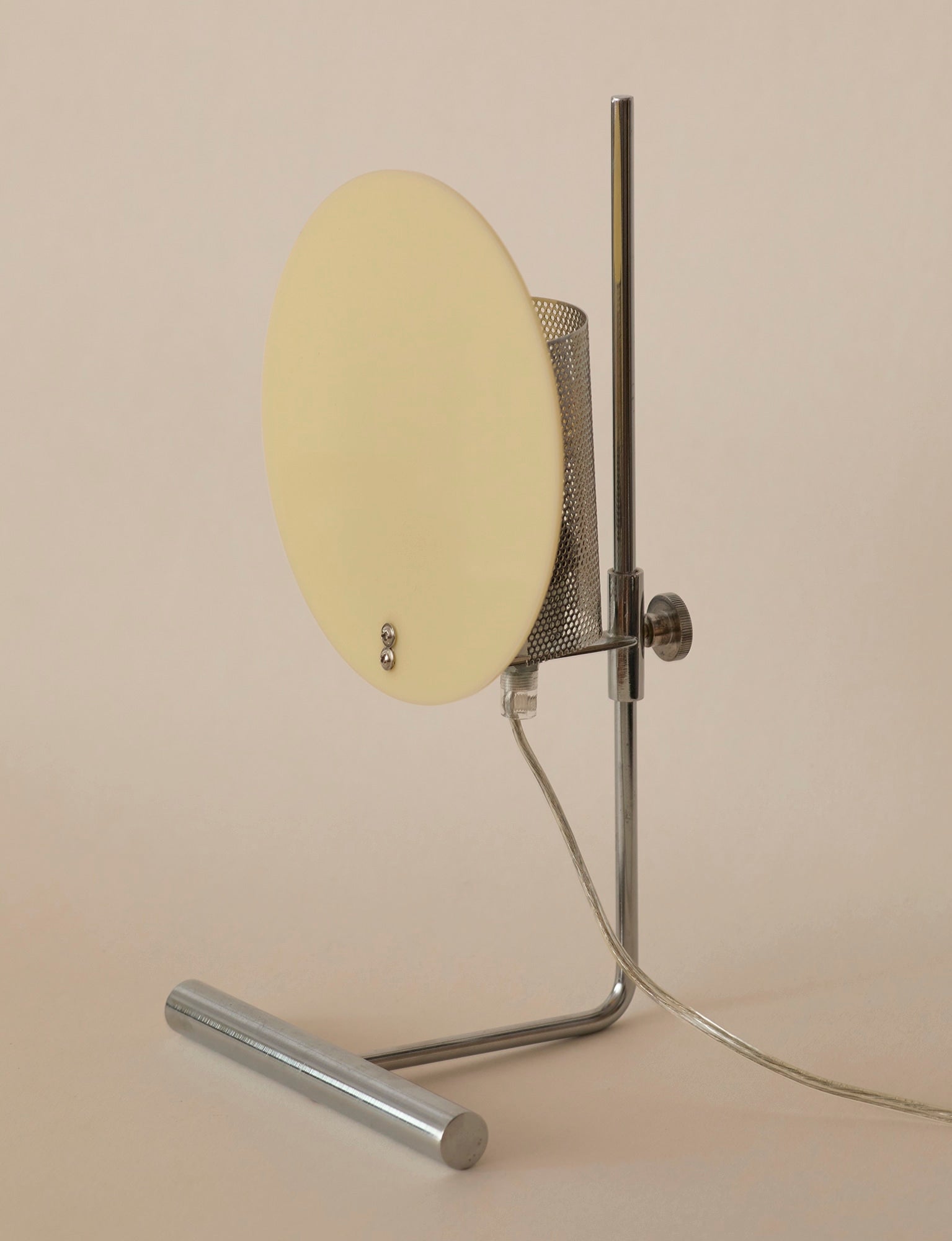 Vintage Habitat Table Lamp with Rotating Disc Shade on Chrome Stem, c. 1990 — close-up