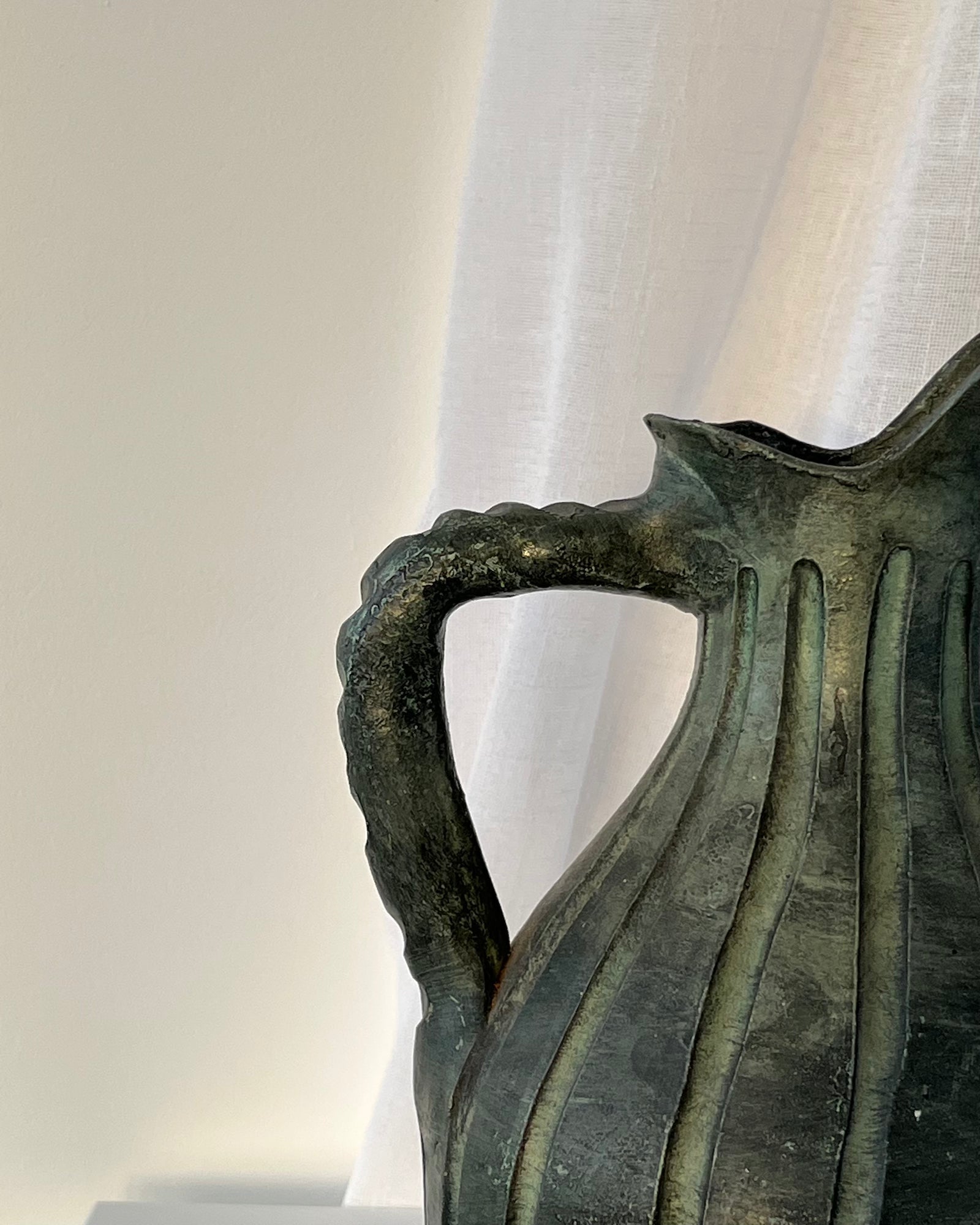 Vintage European Verdigris Lined Jug — side angle
