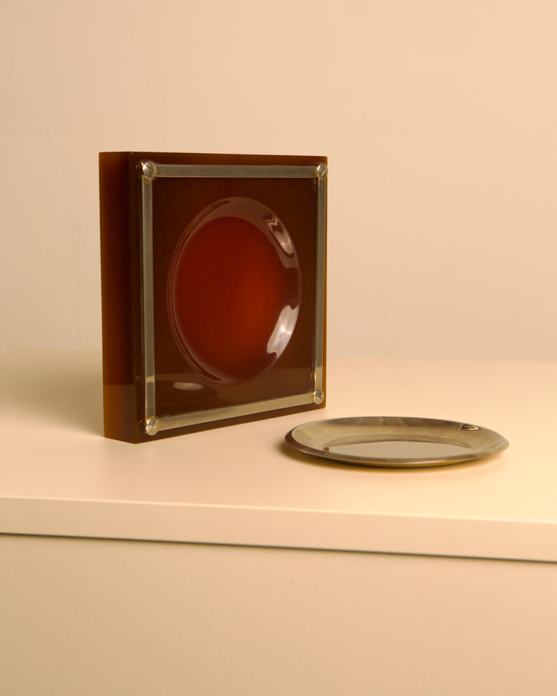 Italian amber resin trinket tray with oval cavity detail view