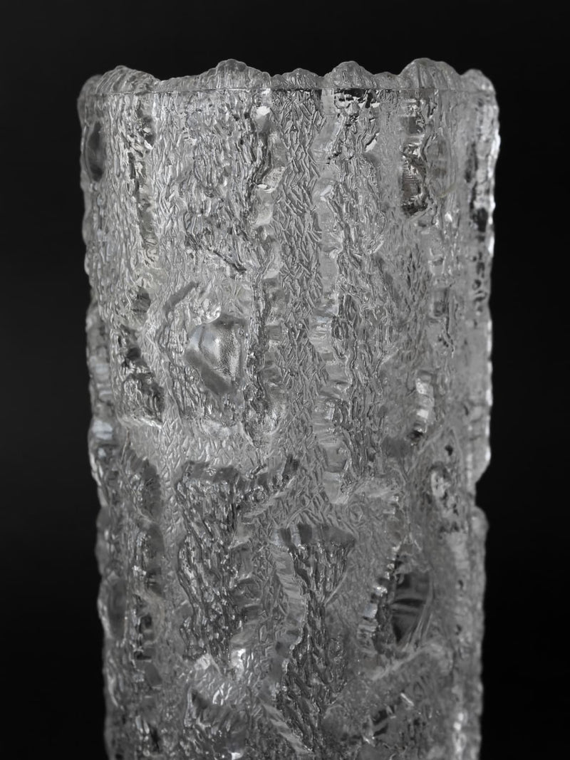 Textured clear glass Georgshütte Arktis vase showing bark pattern