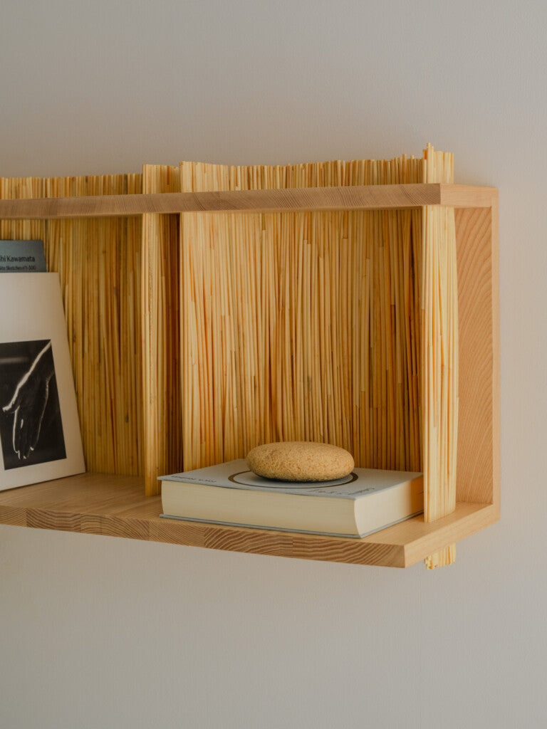 Alcove Wall Shelf – Module 2 — side view with natural wood finish