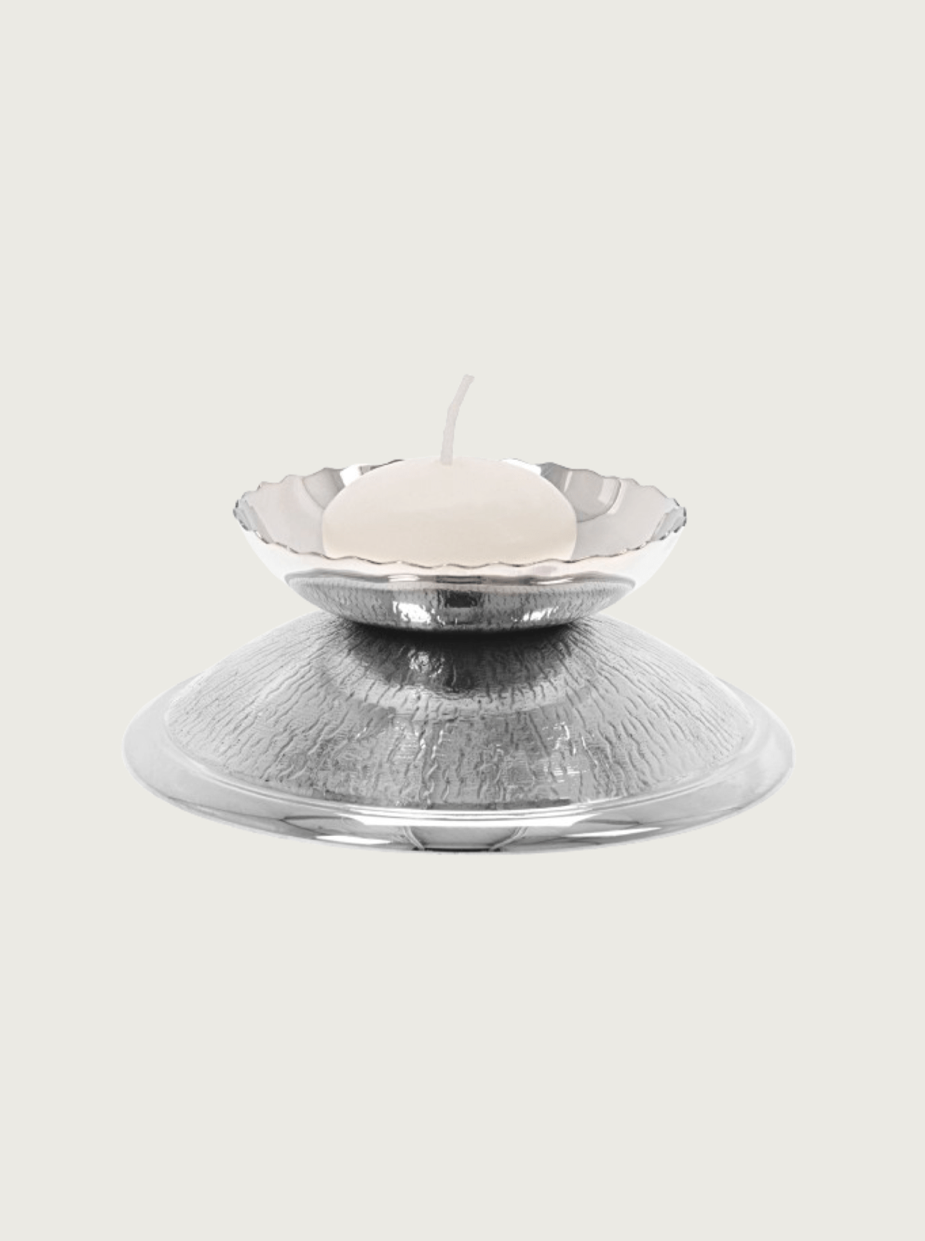 925 Silver Candle Holder Base — side angle showing textured surface and candle