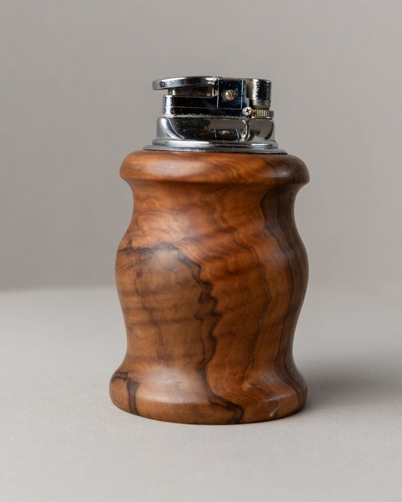 Curved Wooden Table Lighter, Italy 1960s — close-up of handcrafted wooden body