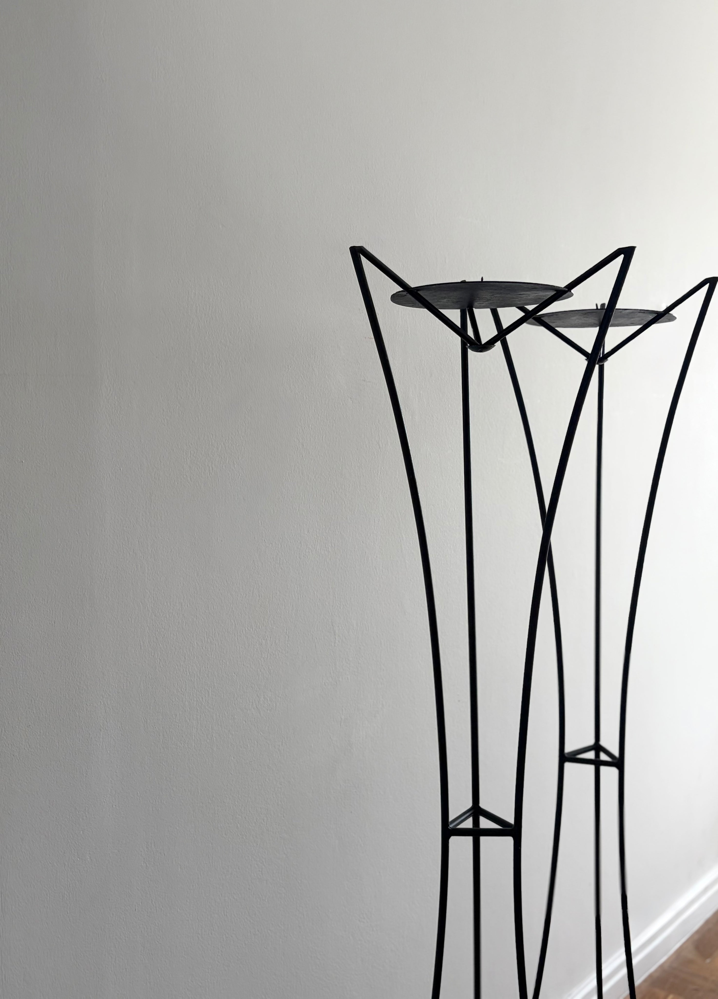 Pair of Monumental Forged Iron Floor Candleholders, Portugal, 1970s — lifestyle setting