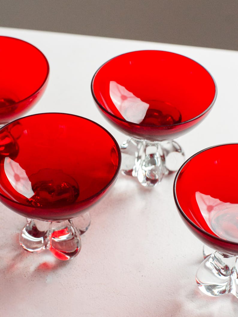 Set of 6 Ruby Red Glass Bo Borgström Dessert Bowls — side angle