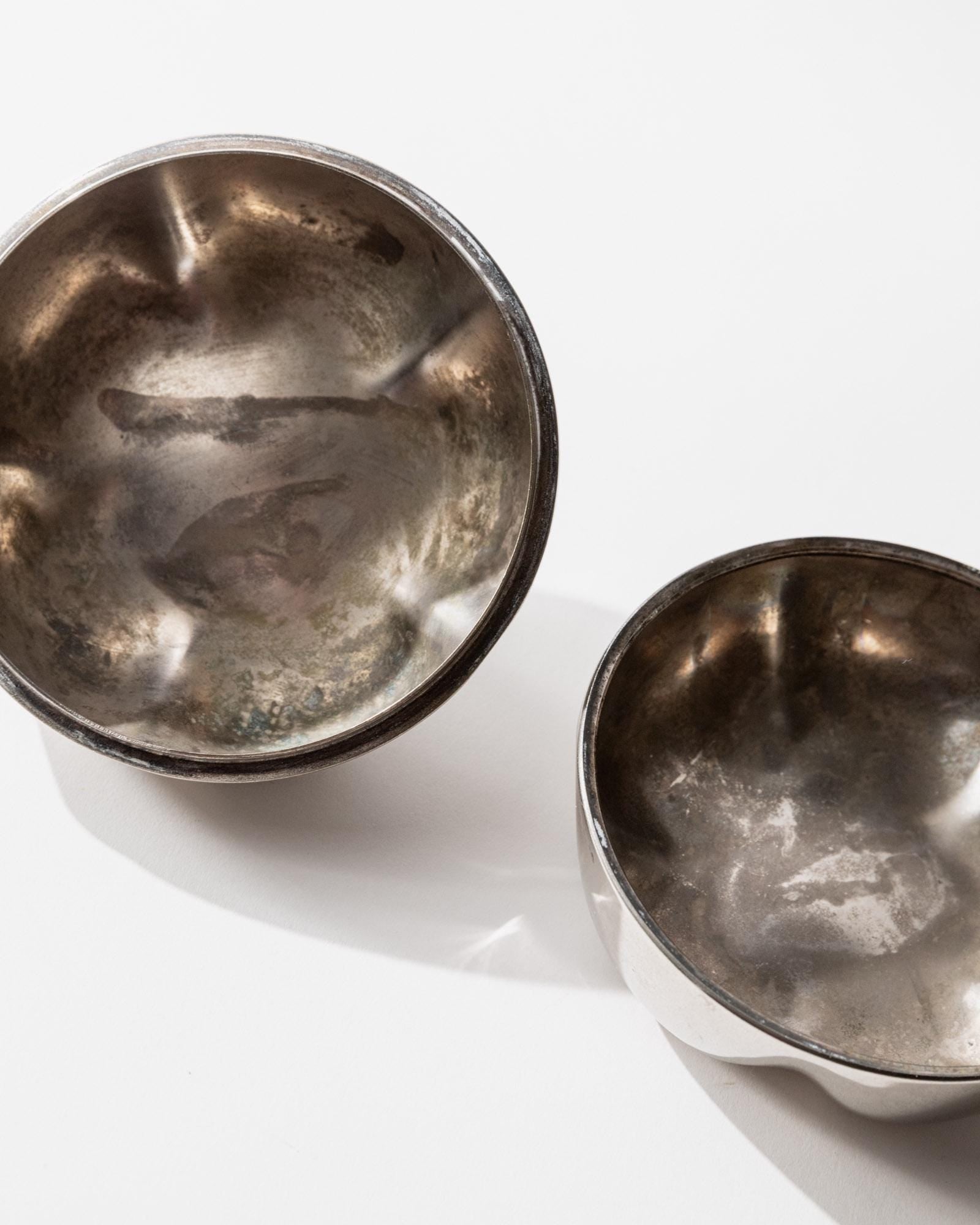 1970s Silver Plated Pumpkin Box — close-up of tarnished silver interior