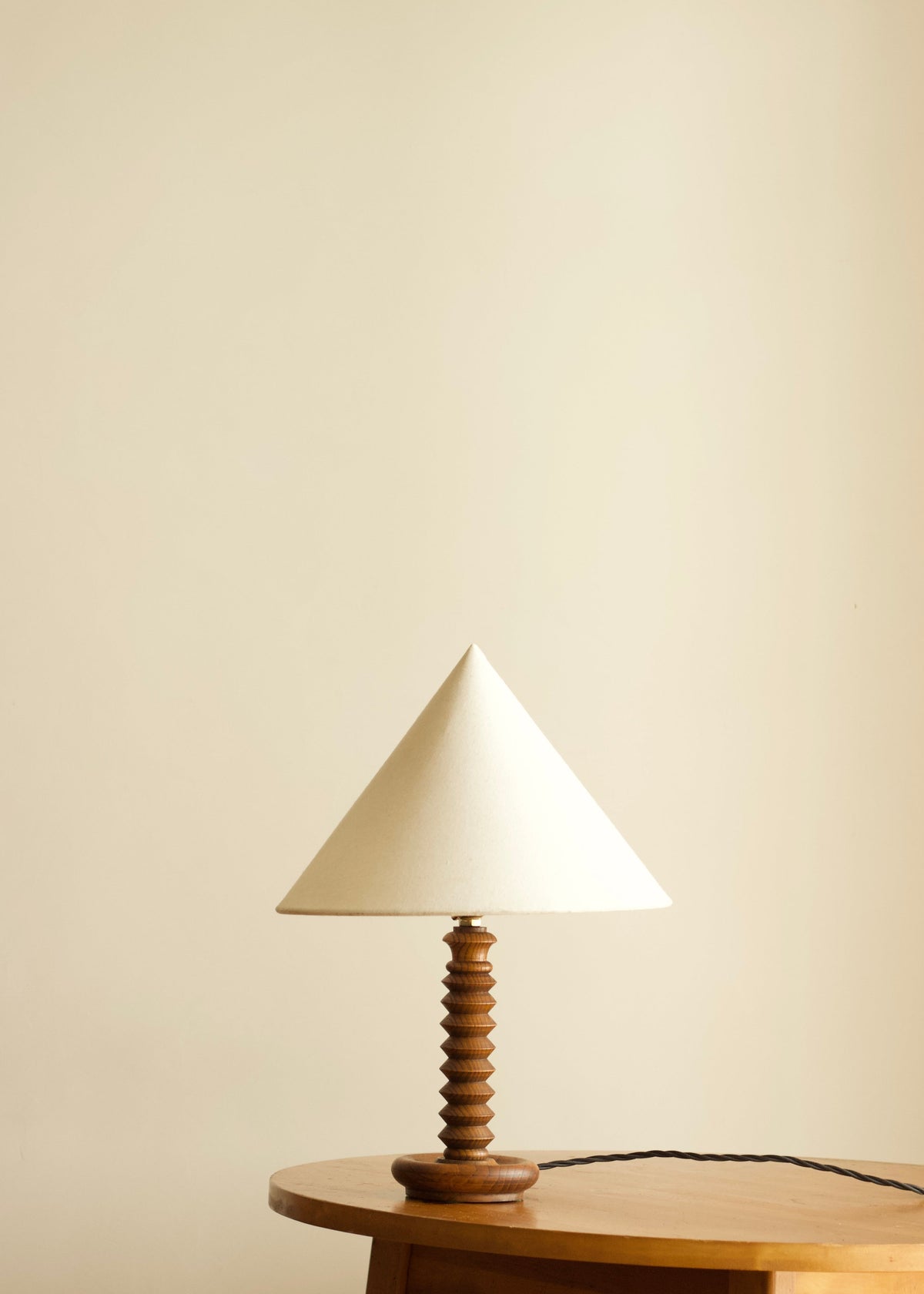 French Art Deco Geometric Wood Table Lamp — detail view