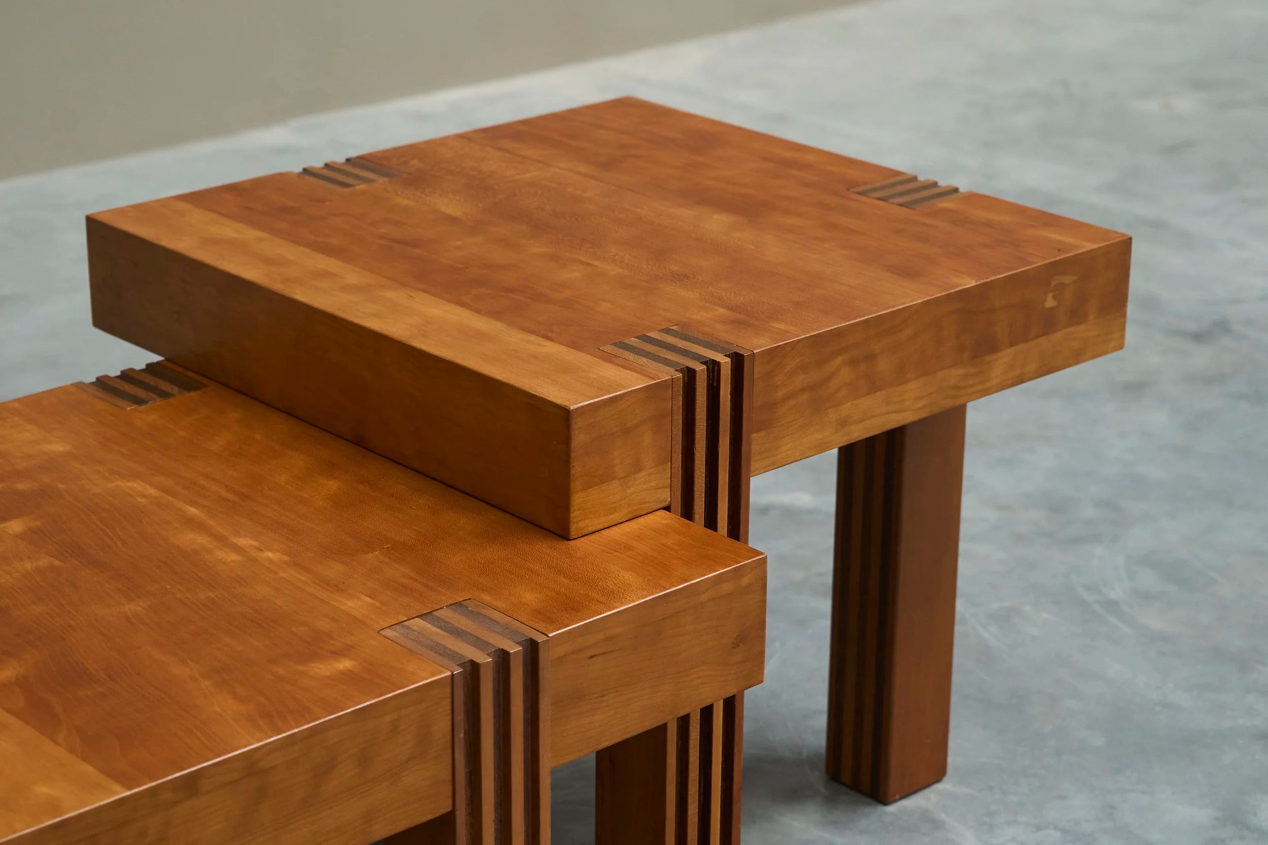 Architectural Set of Sectional Coffee or Side Tables 1980s — lifestyle setting