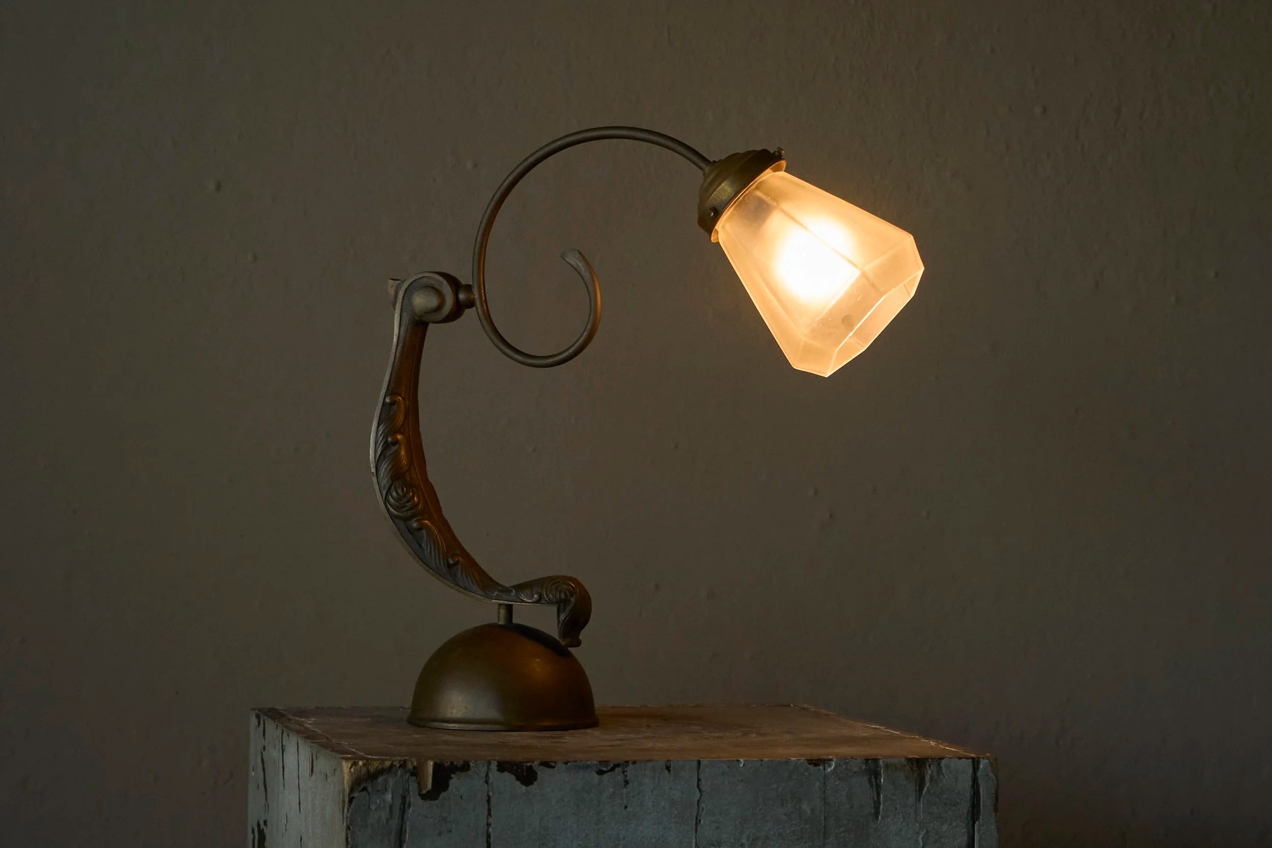 Sculptural Table Lamp in Brass and Opaline Glass Europe Early 20th Century — side angle