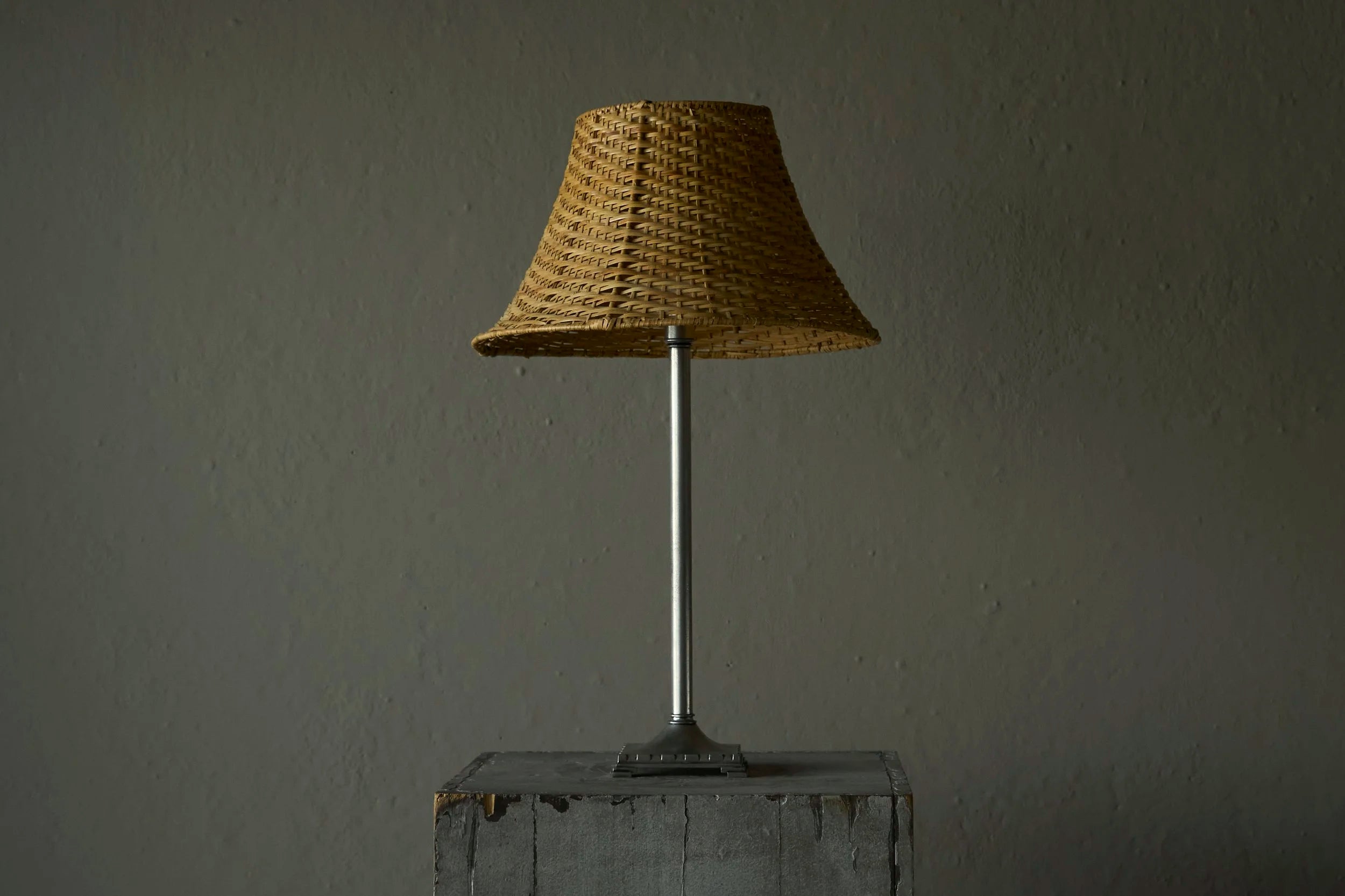 Swedish Grace Table Lamp with Rattan Shade, Sweden 1930s–1940s — lifestyle setting