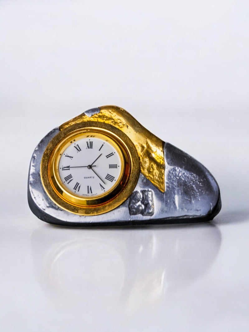 Brutalist Clock by Art3, Spain, 1980s by Malamar Studio | The Oblist — handcrafted metal and gold accents