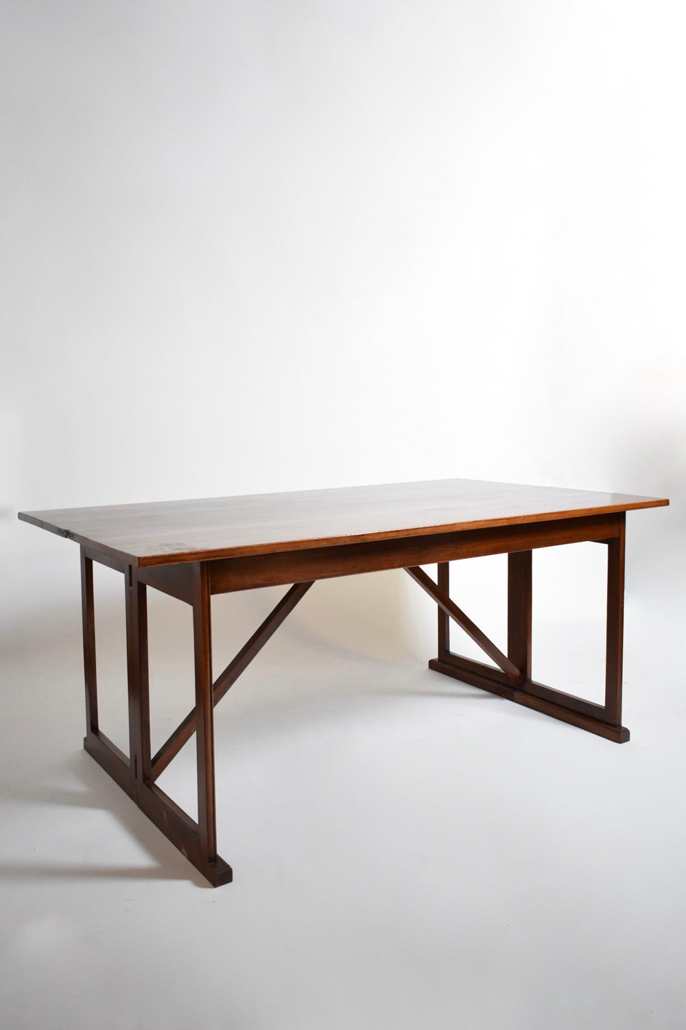 Folding wooden console, 1950s — side angle showing sturdy wooden frame