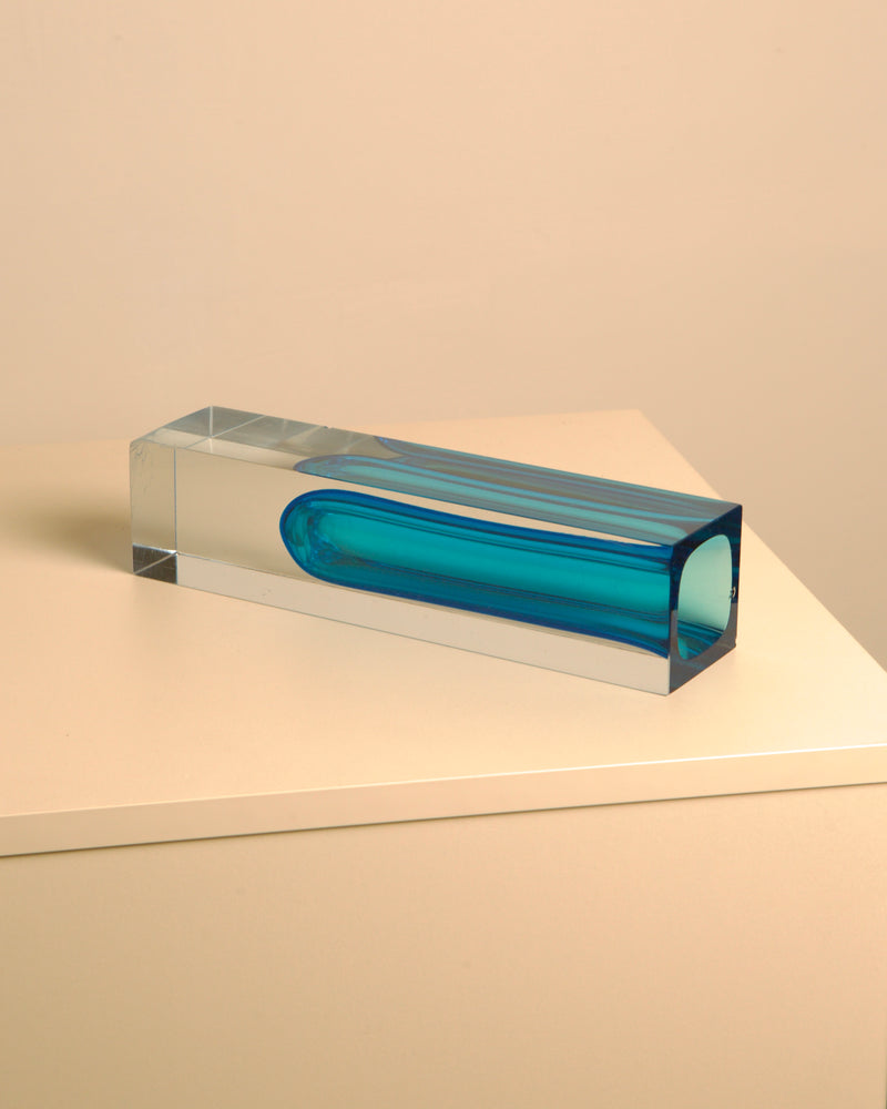 Large blue Murano glass vase by Flavio Poli profile view