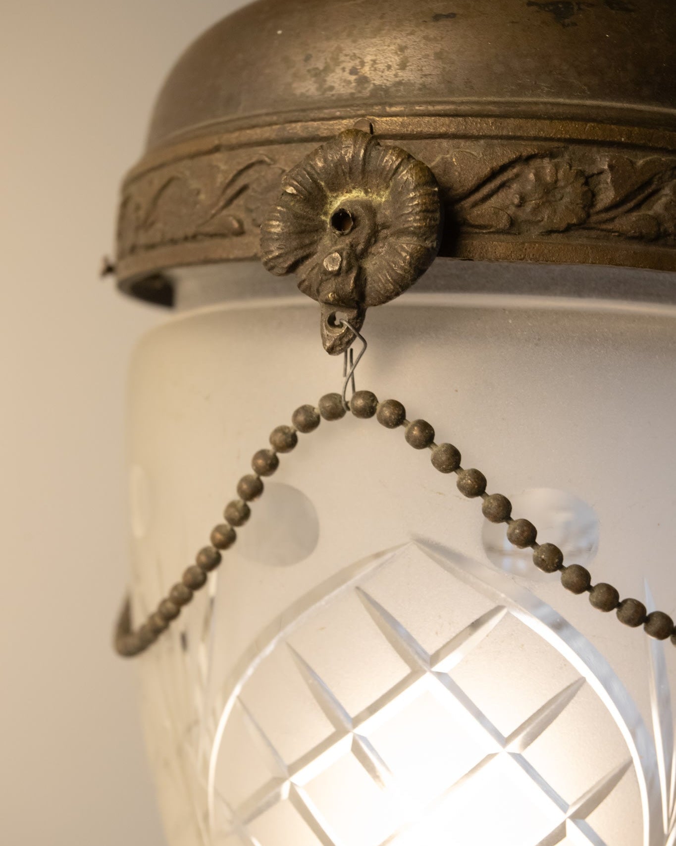 Flemish Patinated Brass Ceiling Lantern - Belgium C.1920