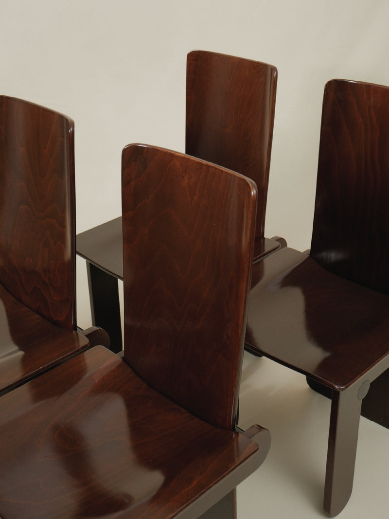 Carlo Scarpa Set of 4 Dining Wood Chairs by Truffe Studio | The Oblist