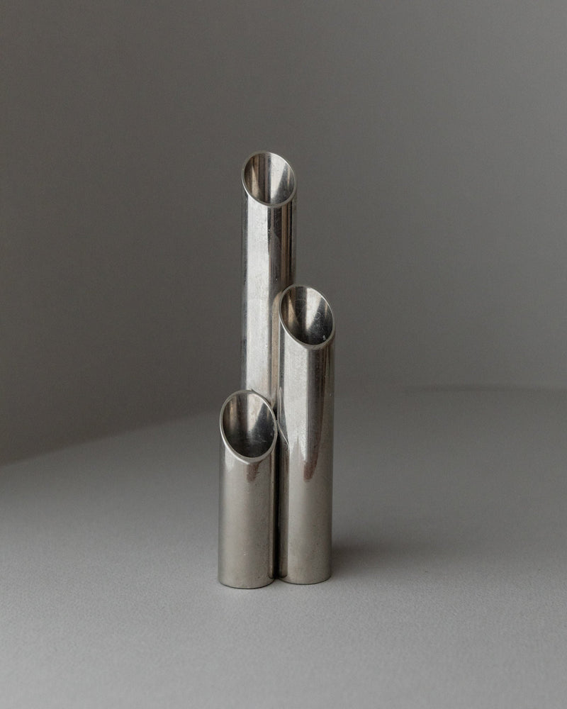 Stainless Steel Candle Holder, Italy 1970s by Bottega Jacobs | The Oblist — vintage silver finish