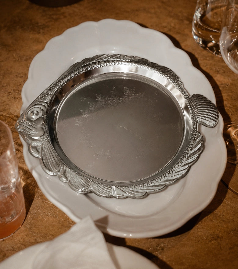 1980s French Vintage Aluminum Fish Tray — lifestyle setting