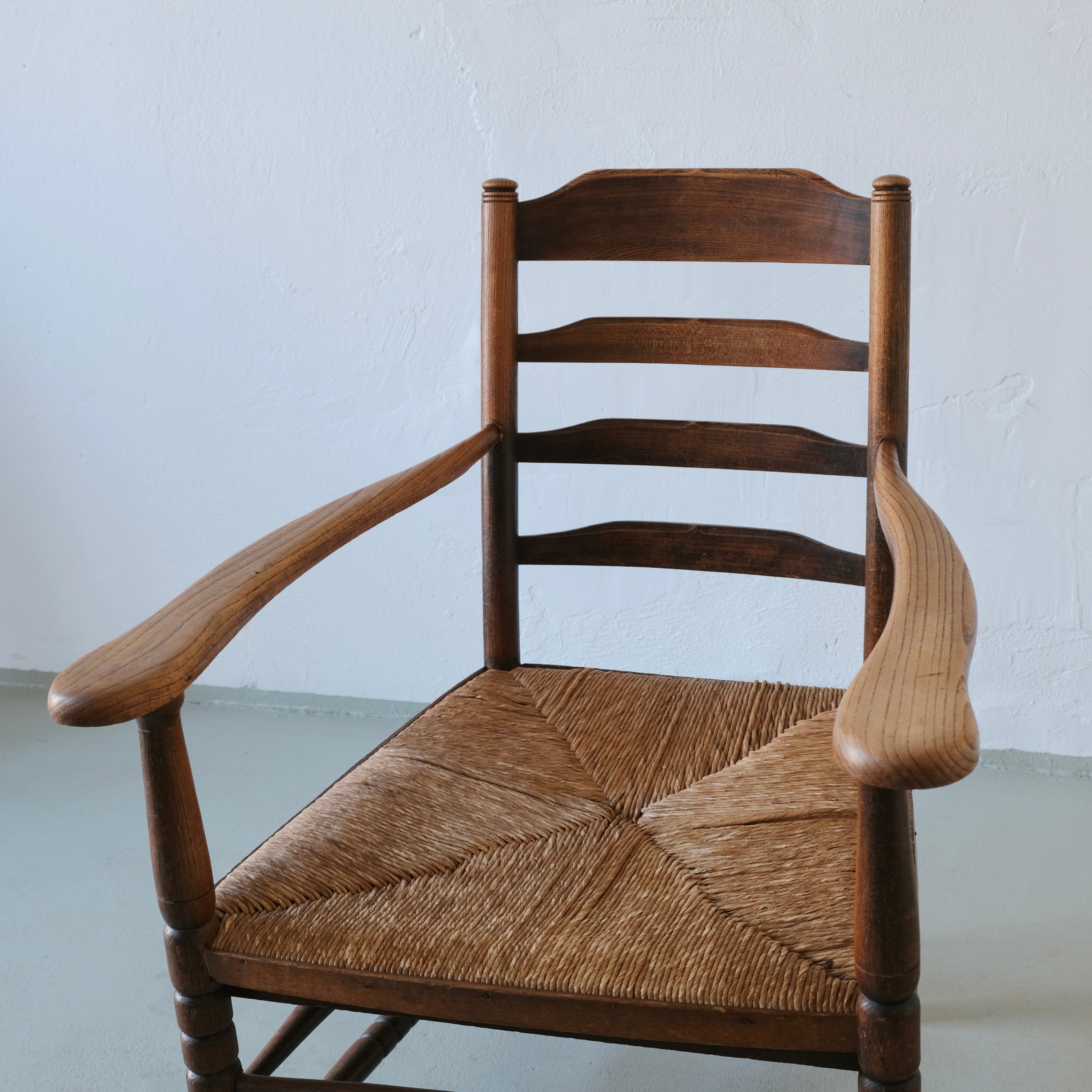 Rustic Bobbin Rush Seat Low Armchair | Netherlands | 1940s — additional view