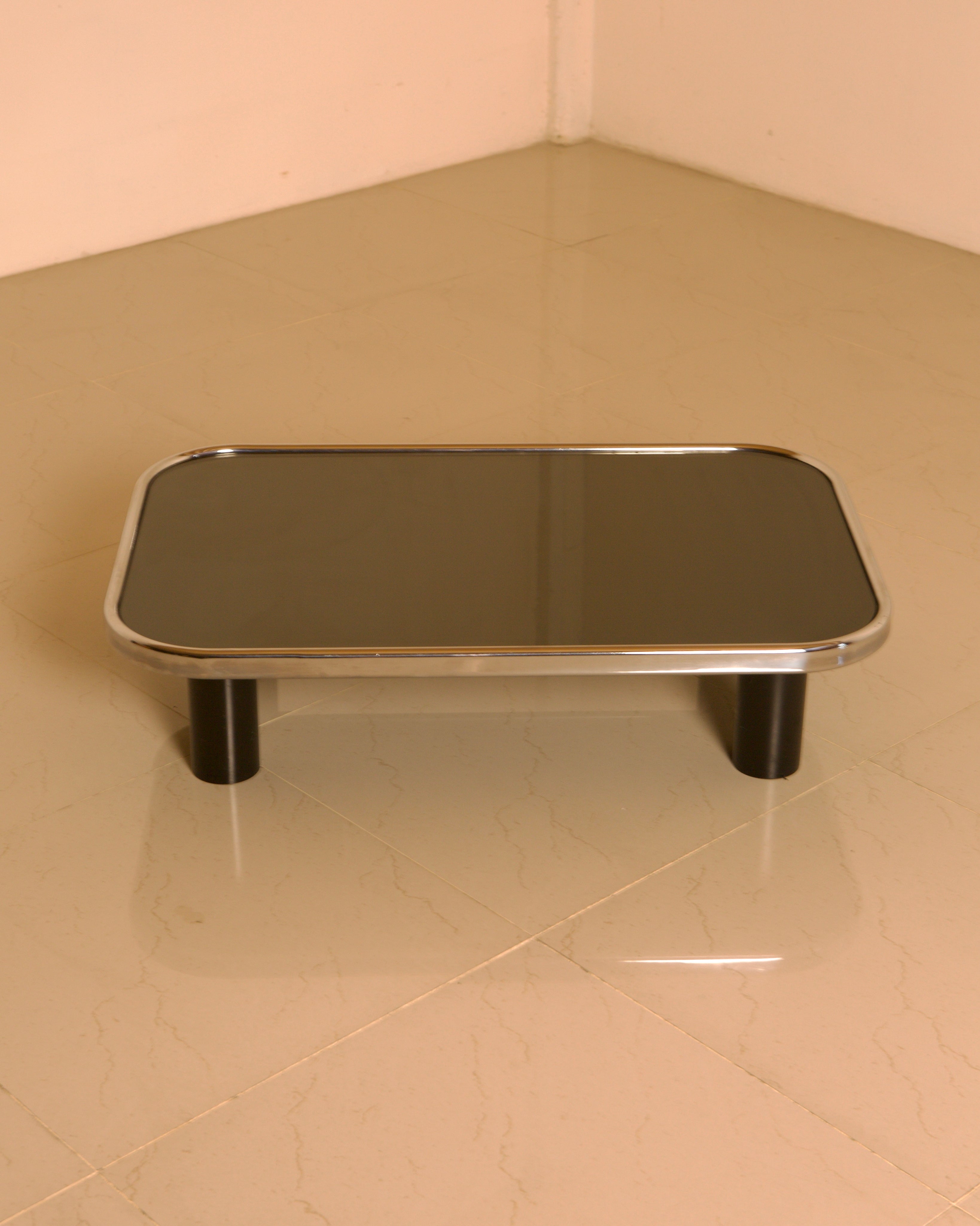 Smoked Mirror & Chrome Coffee Table, Willy Rizzo Style, 1970s Italy — lifestyle setting