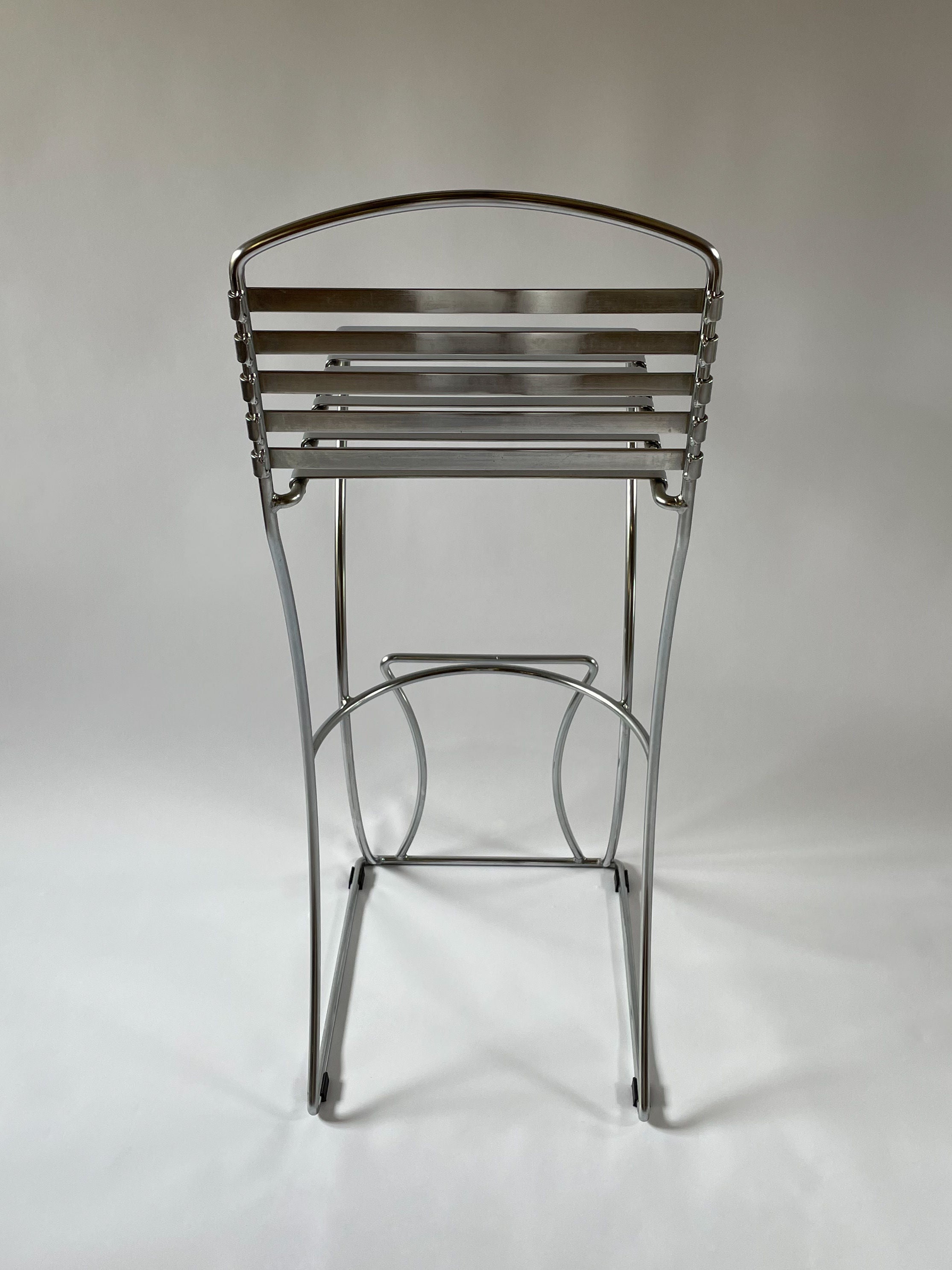 Stool By Till Behrens for Schlubach in Chrome and Steel — top view of chrome slatted seat