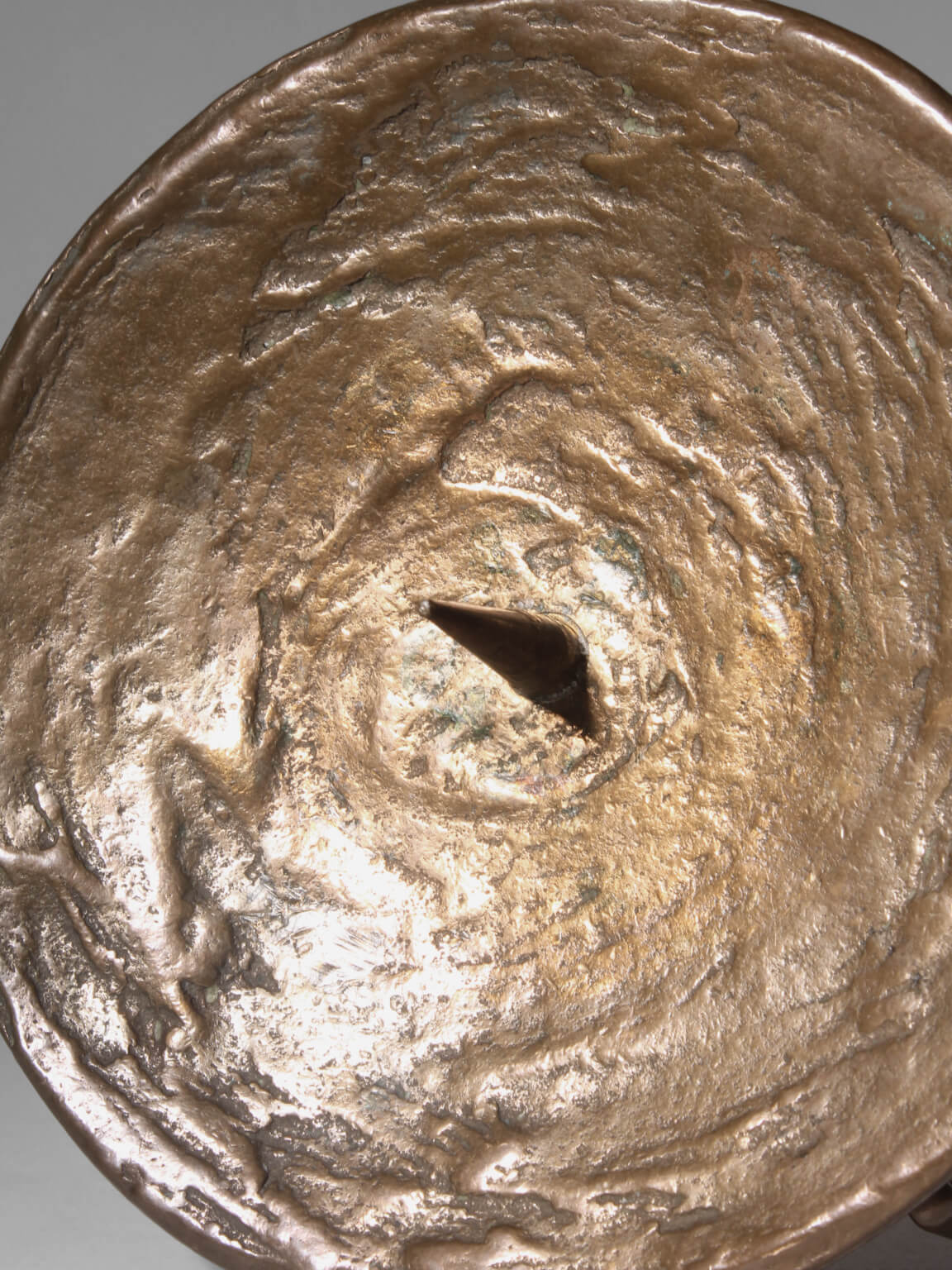 Brutalist Massive Bronze Candle Holder, 1960s — detail view